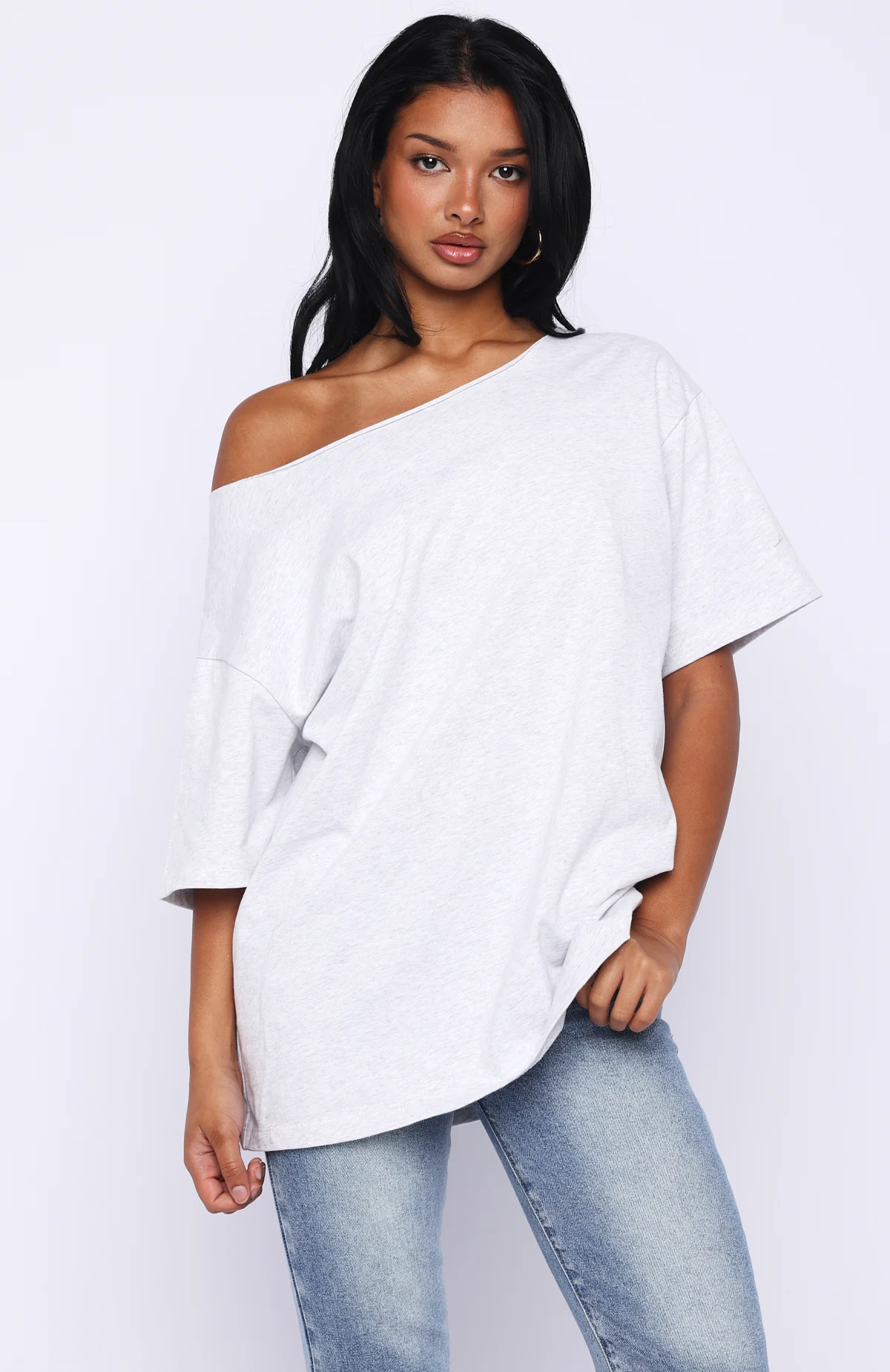 Give Me Options Off Shoulder Tee Light Grey Marle - Image 2