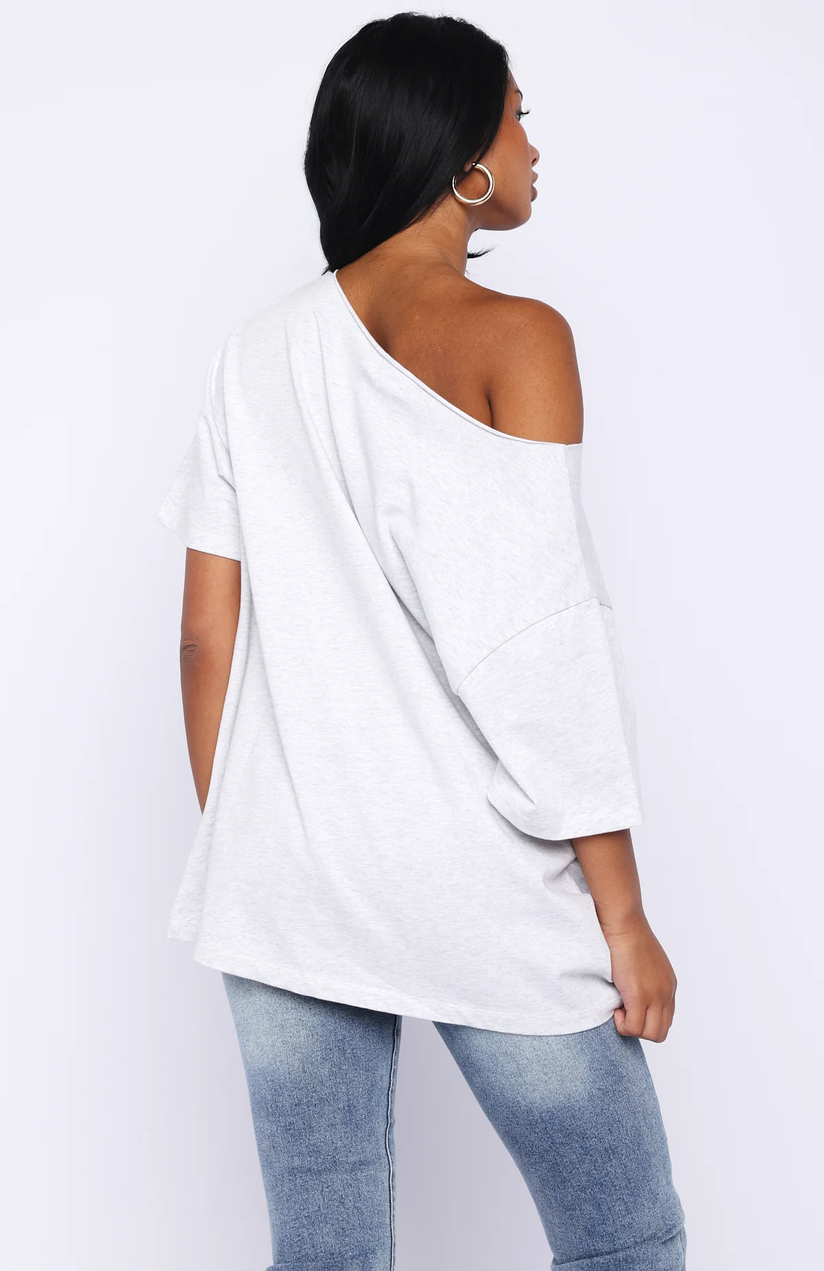 Give Me Options Off Shoulder Tee Light Grey Marle - Image 4