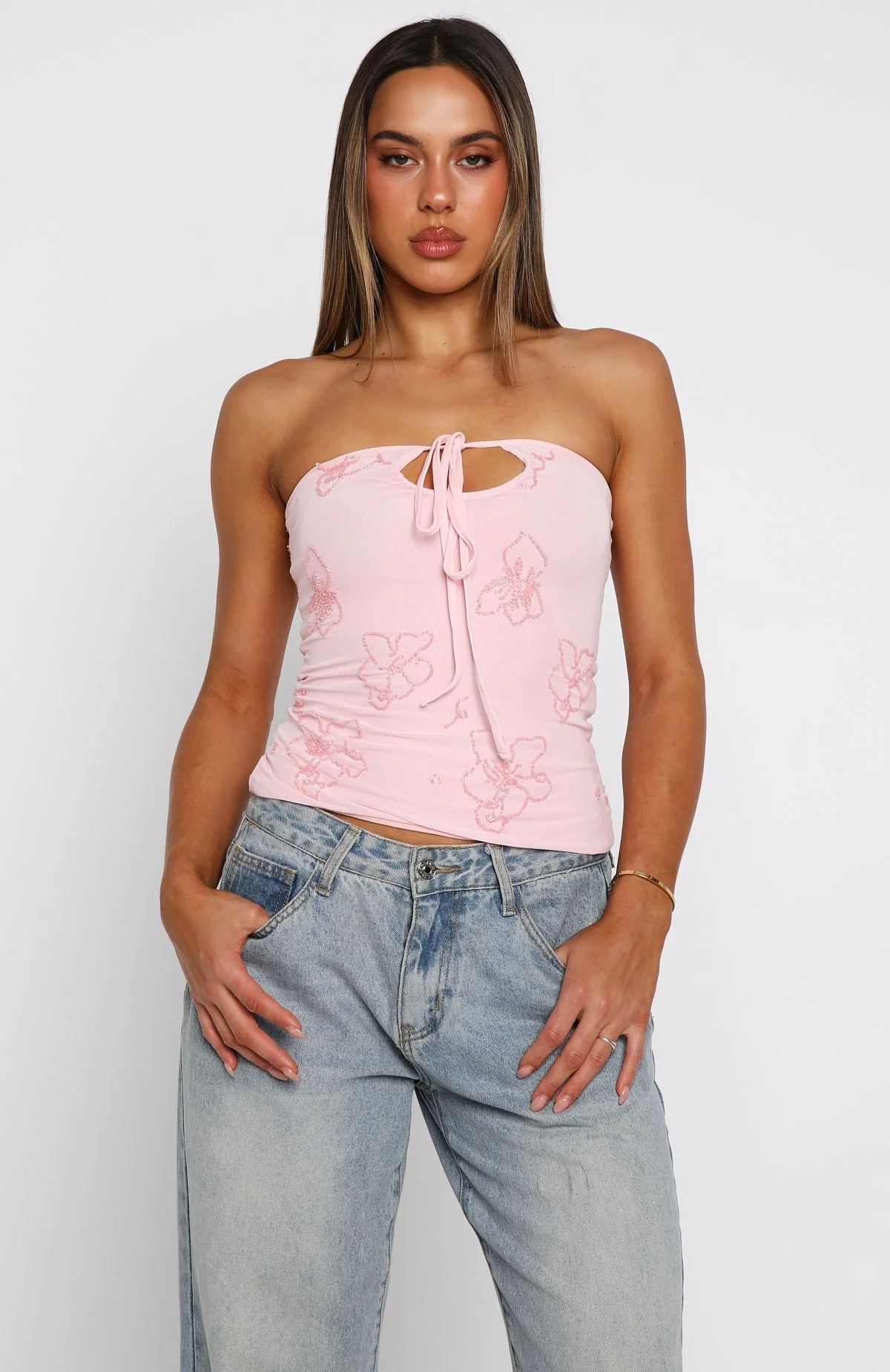 Glow Season Beaded Strapless Top Baby Pink - Image 2