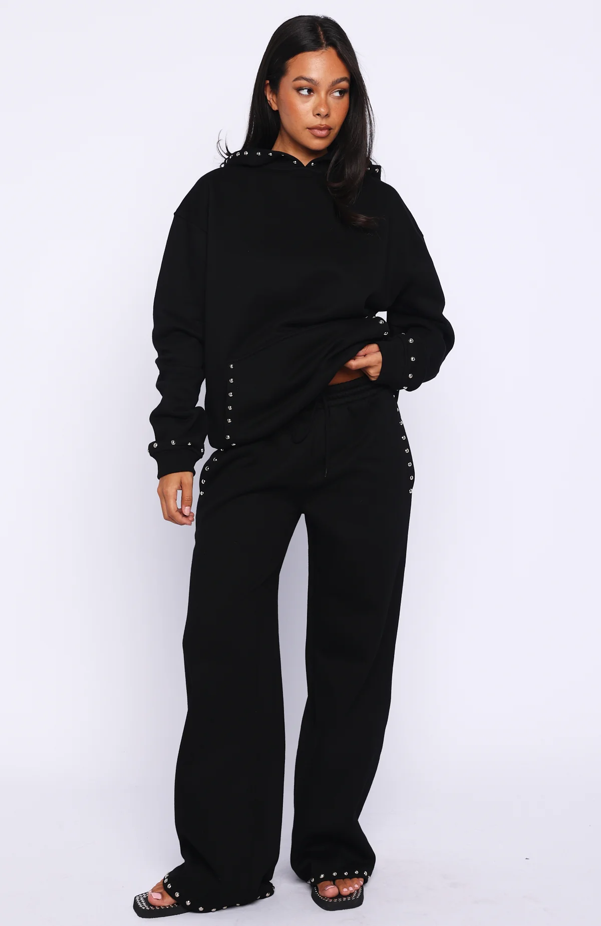 Glow Your Own Way Studded Oversized Hoodie Black - Image 5