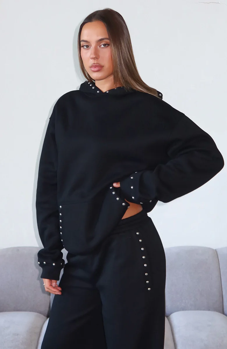 Glow Your Own Way Studded Oversized Hoodie Black - Image 6