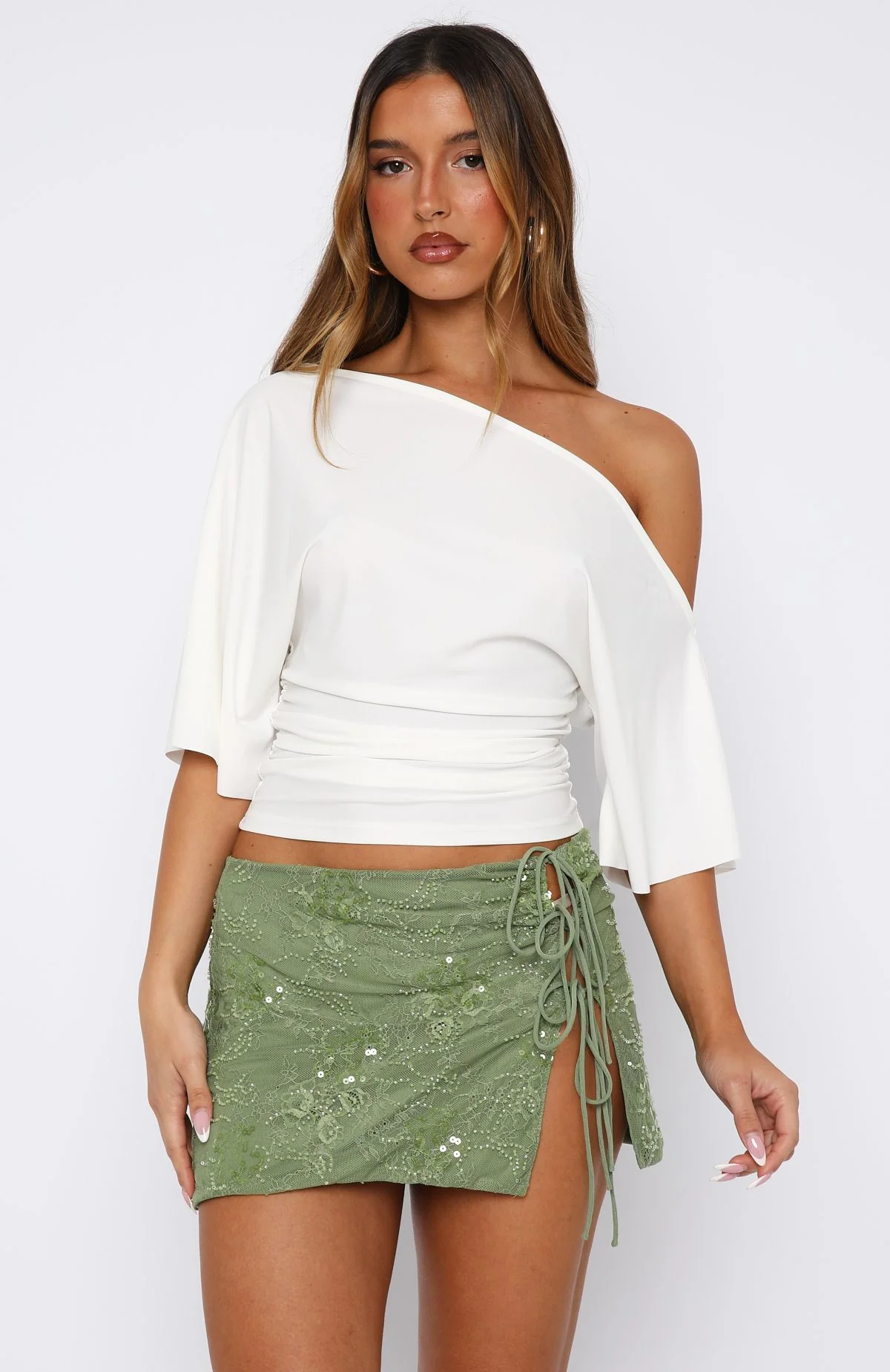 Goddess You Sequin Mini Skirt Sage - Image 2
