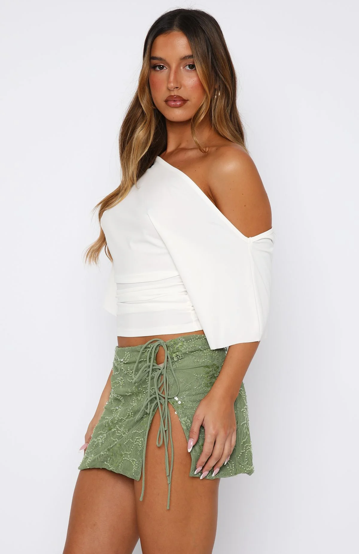 Goddess You Sequin Mini Skirt Sage - Image 3