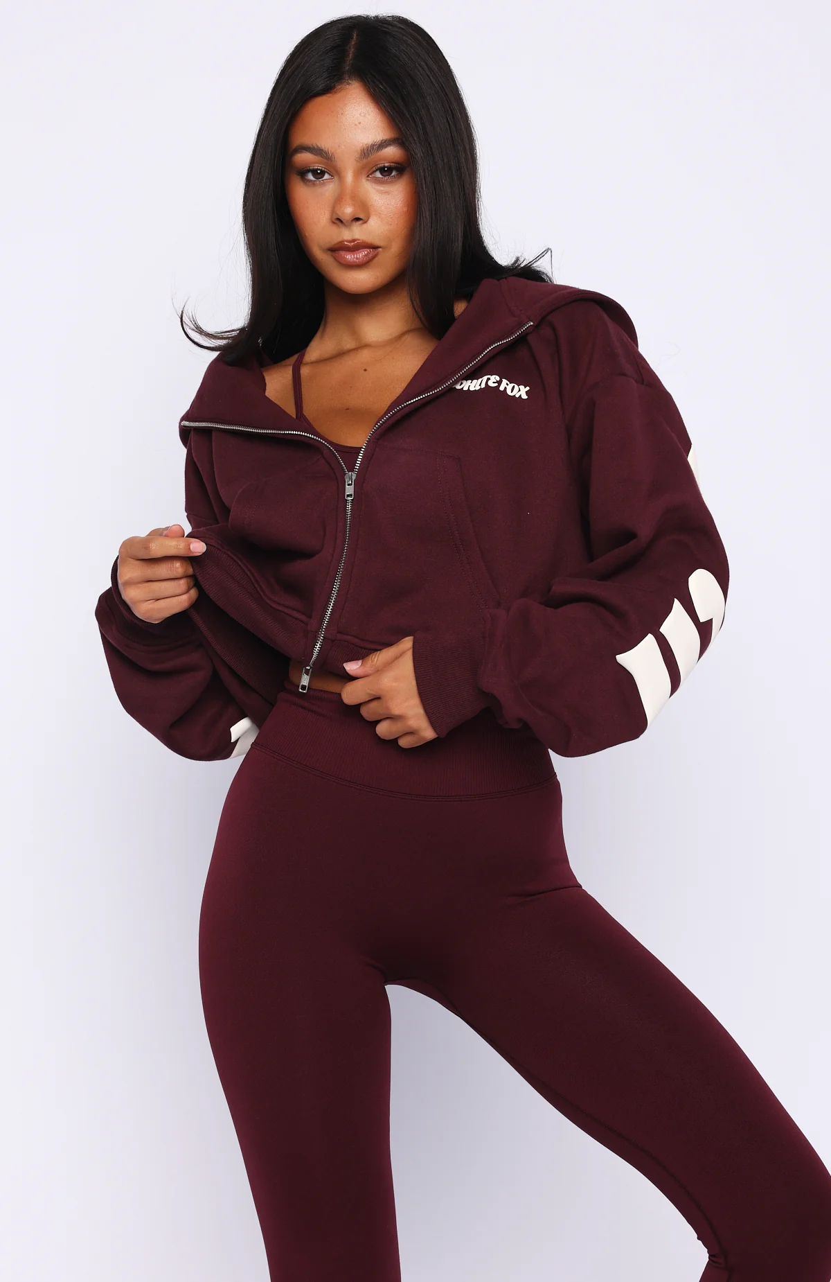Gone Away Boxy Zip Front Hoodie Merlot - Image 4