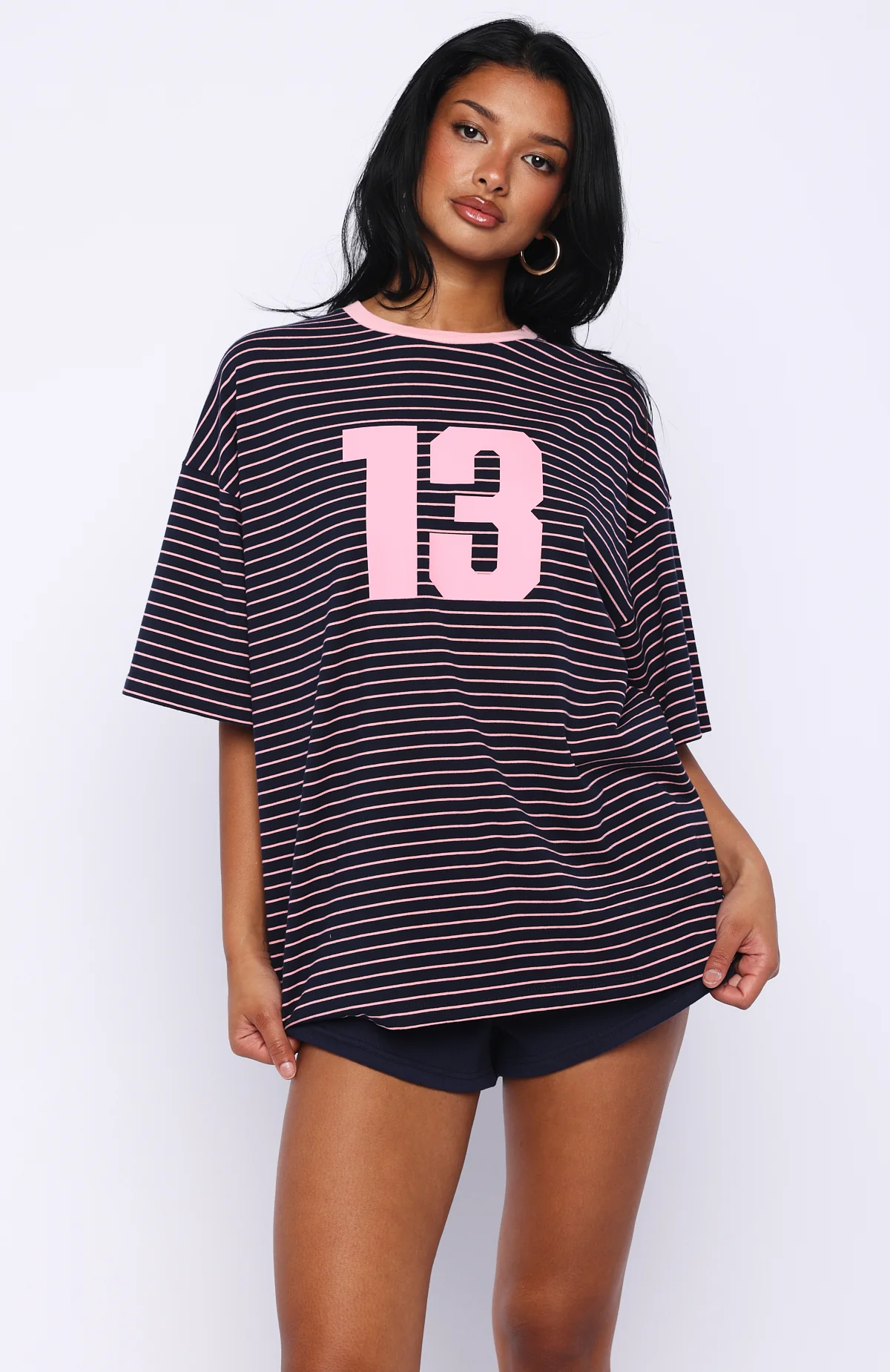 Good Old Days Oversized Tee Pink / Navy Stripe - Image 2