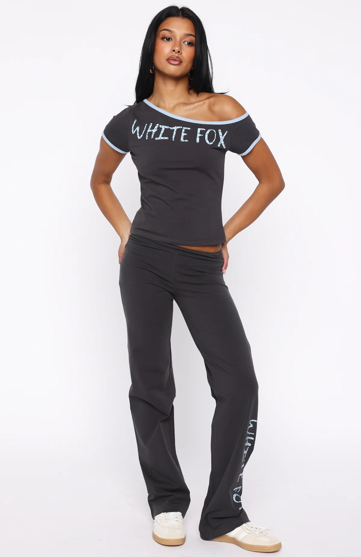 Good Things Take Time Off Shoulder Relaxed Tee Charcoal - Image 5