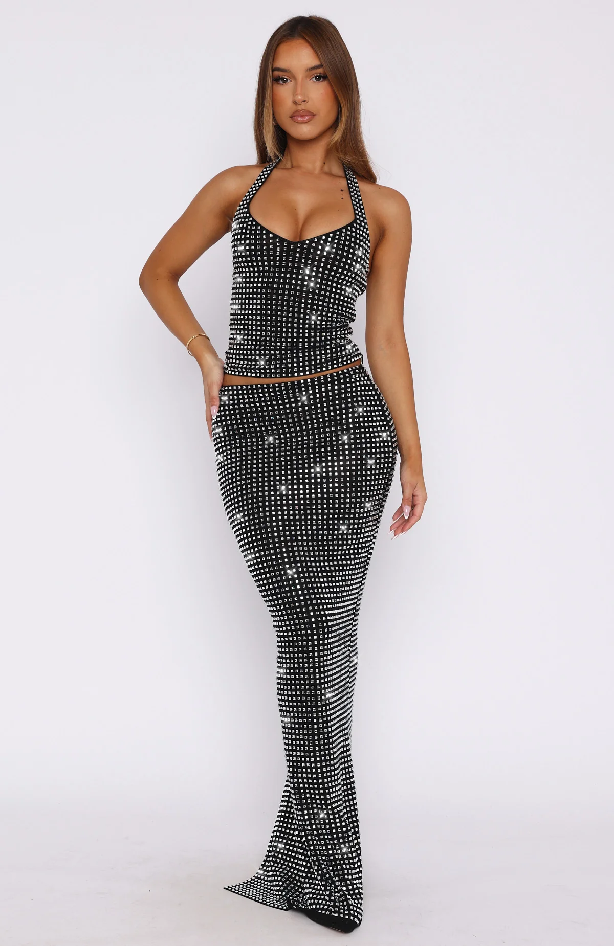 Good Vibes Only Embellished Maxi Skirt Black - Image 2