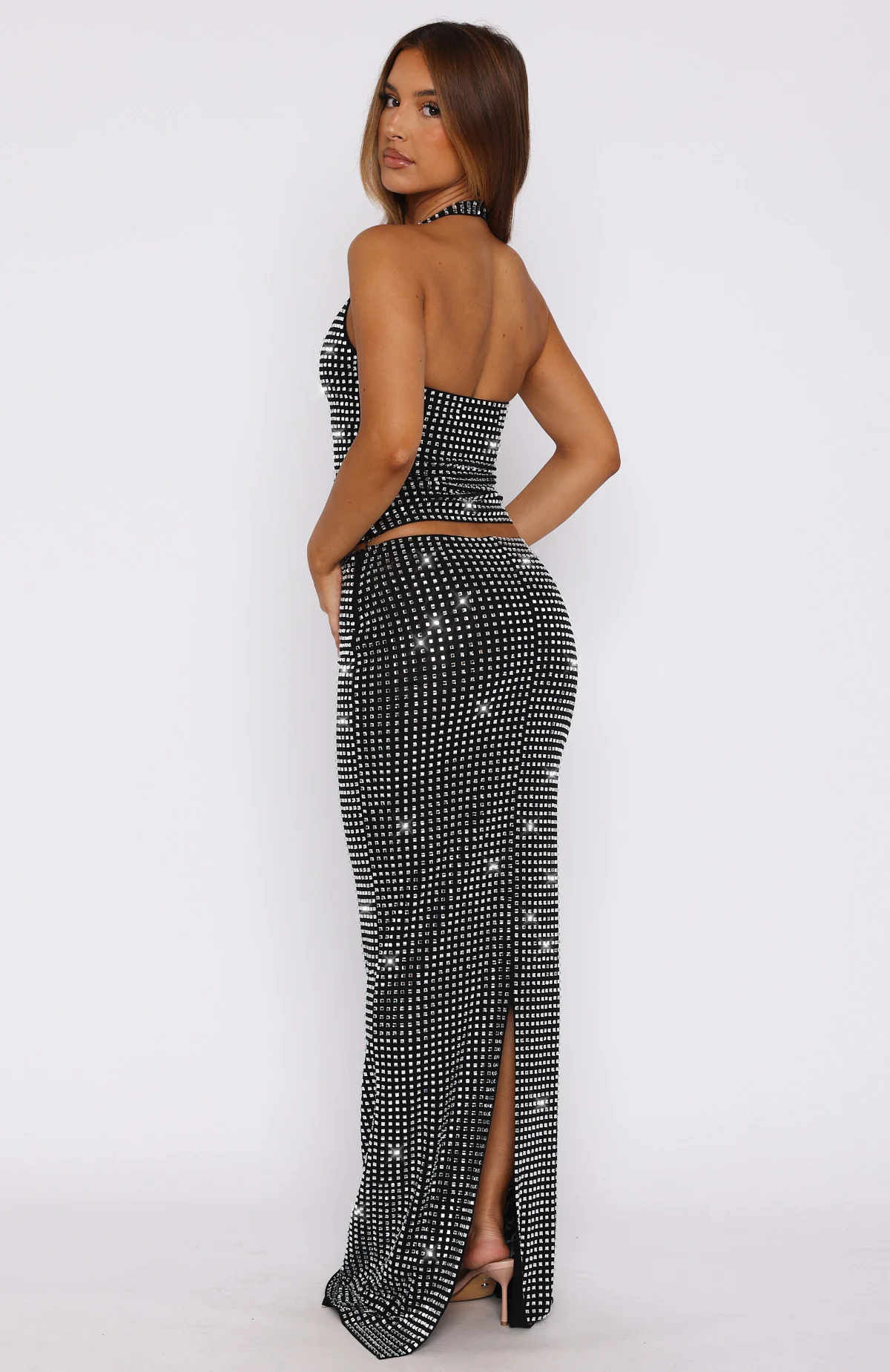 Good Vibes Only Embellished Maxi Skirt Black - Image 4
