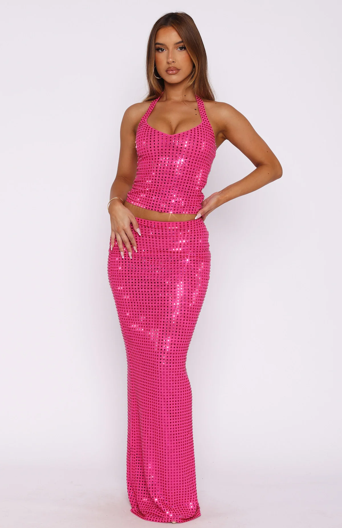 Good Vibes Only Embellished Maxi Skirt Fuschia - Image 2