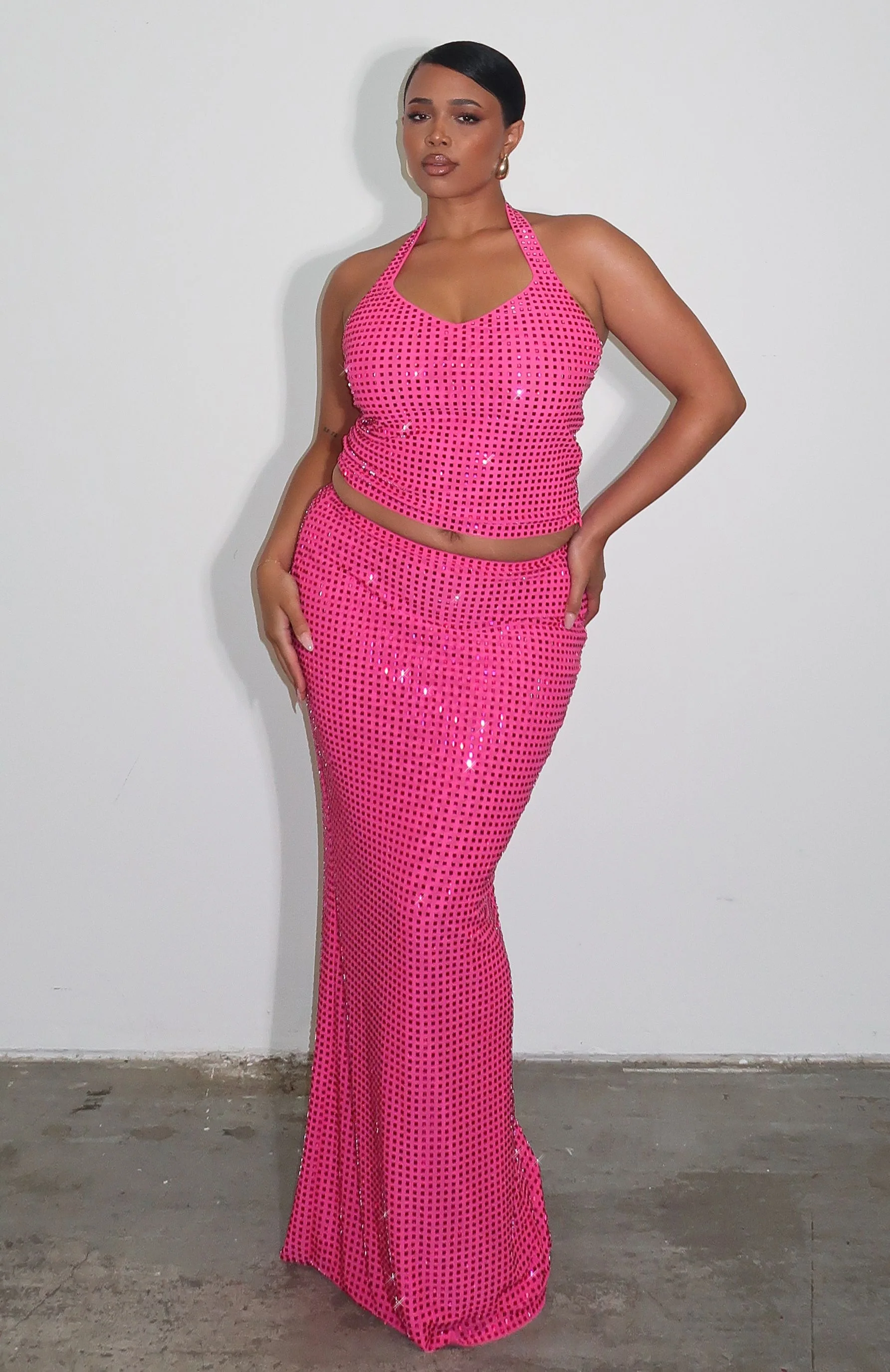 Good Vibes Only Embellished Maxi Skirt Fuschia - Image 7