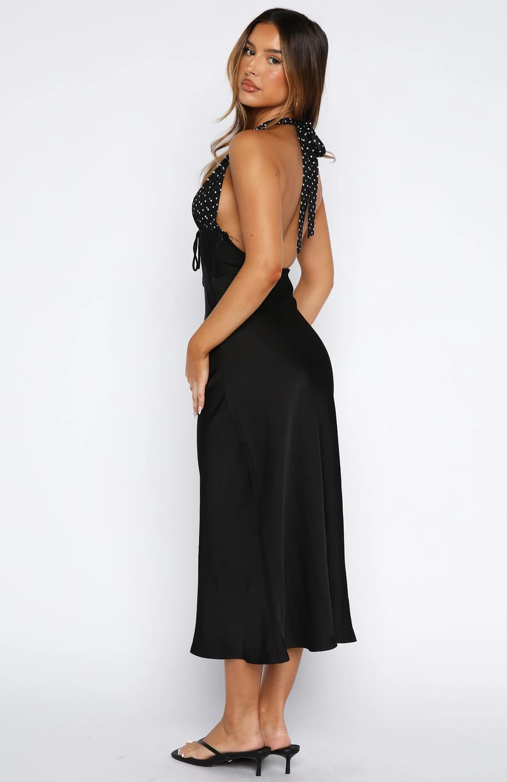 Guess You Miss Me Halter Midi Dress Black/Ivory Dot - Image 6