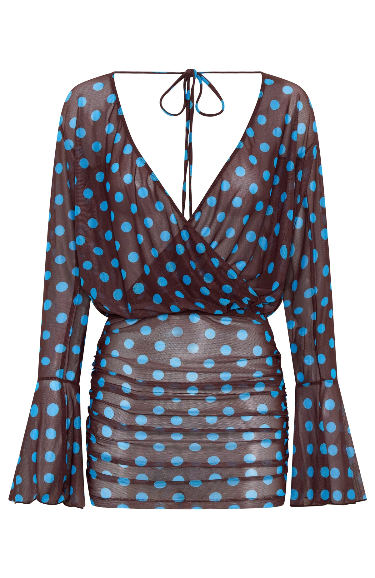 Half Moon Long Sleeve Mini Dress Choc & Blue Polka Dot - Image 8