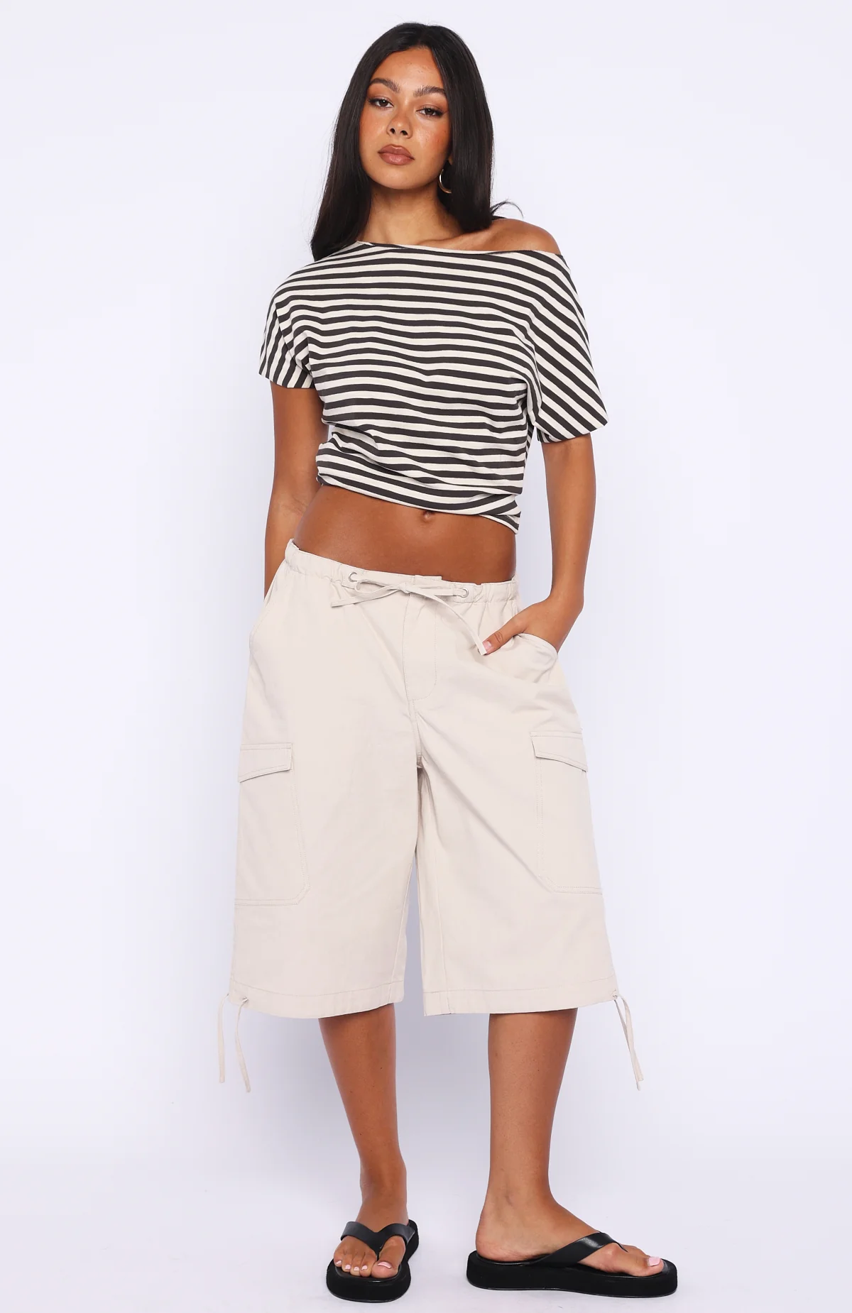Happy To Help Cinched Waist Top Charcoal Stripe - Image 5