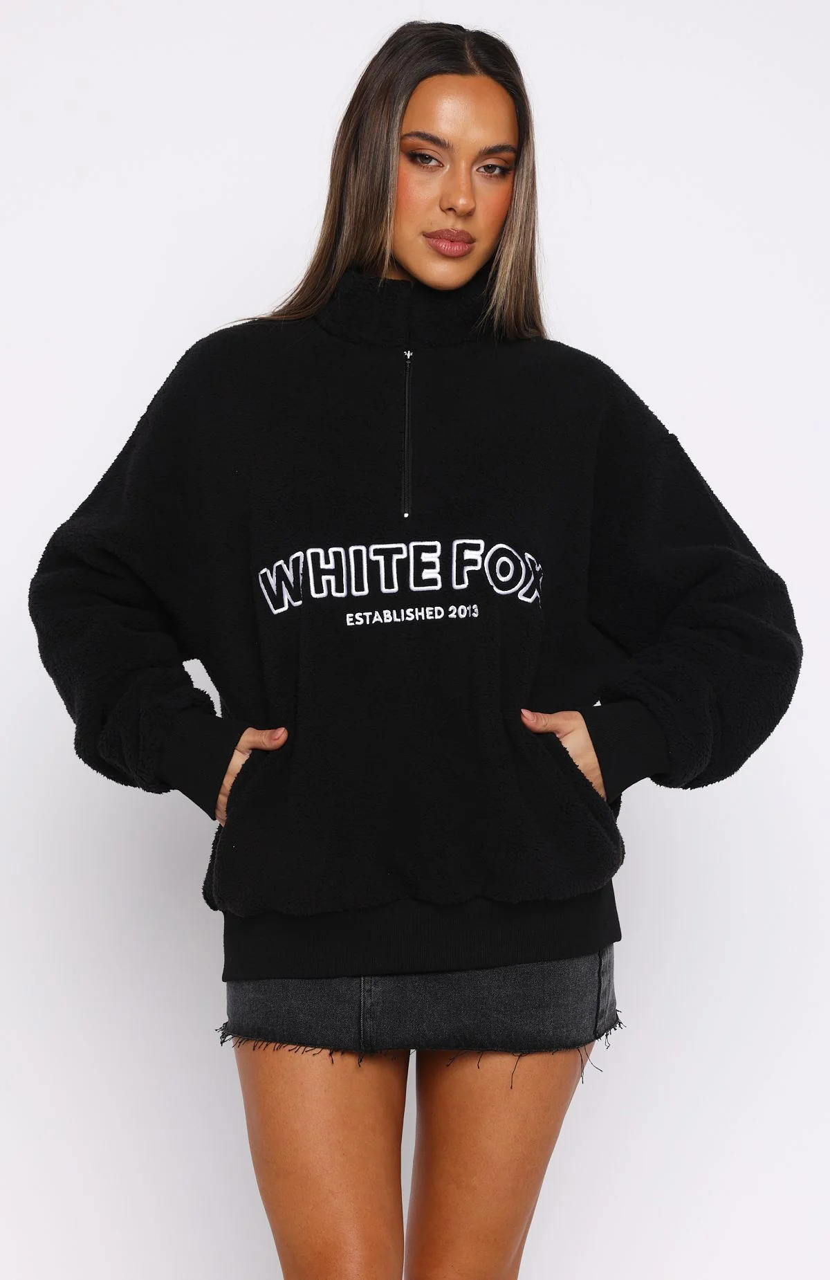 Hard To Stay Focused Teddy Borg Zip Front Sweater Black - Image 3