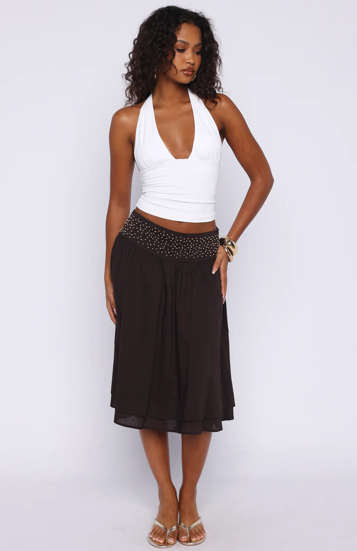 Heavenly Verse Studded Midi Skirt Espresso - Image 2