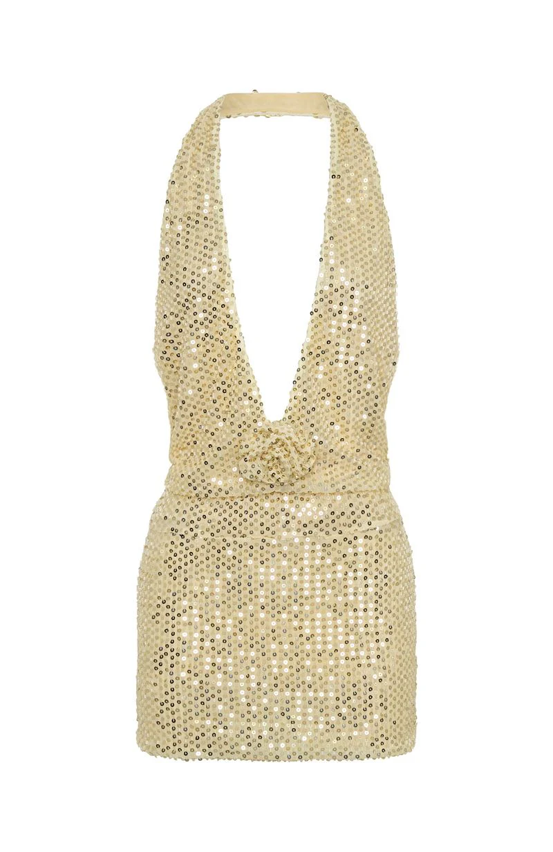 Hidden Flame Beaded Mini Dress Cream - Image 9