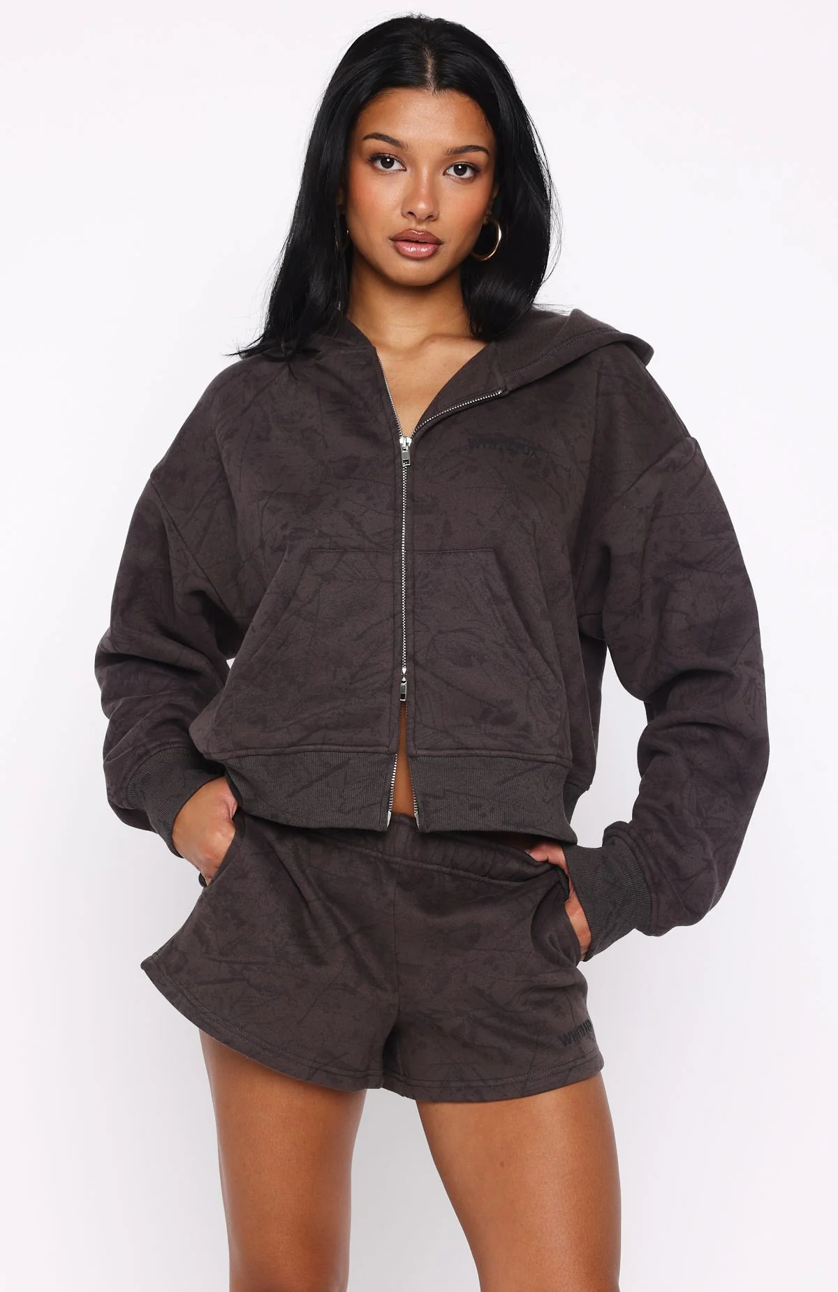 Hiding Away Boxy Zip Front Hoodie Dark Camo - Image 4