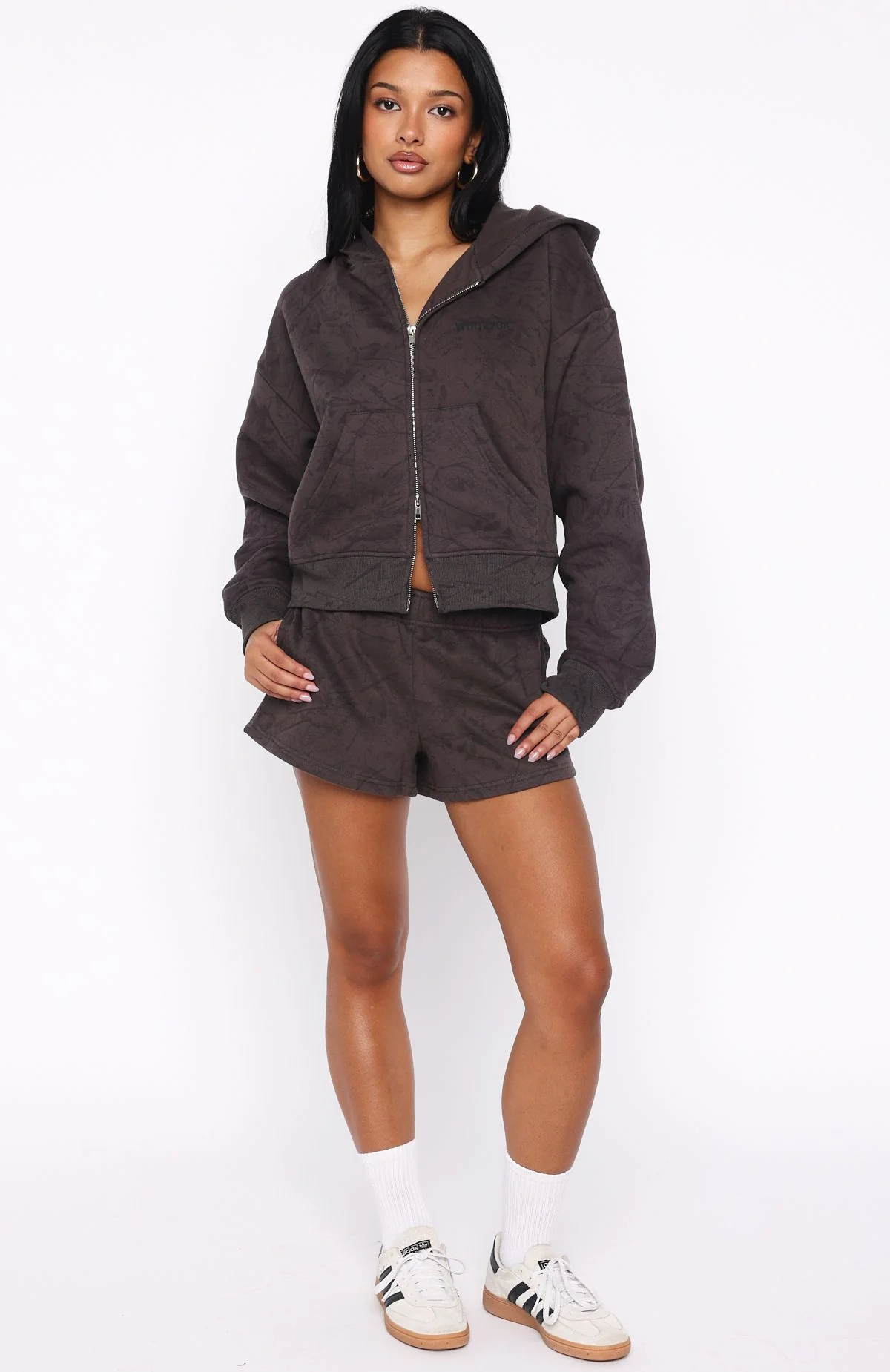 Hiding Away Boxy Zip Front Hoodie Dark Camo - Image 7