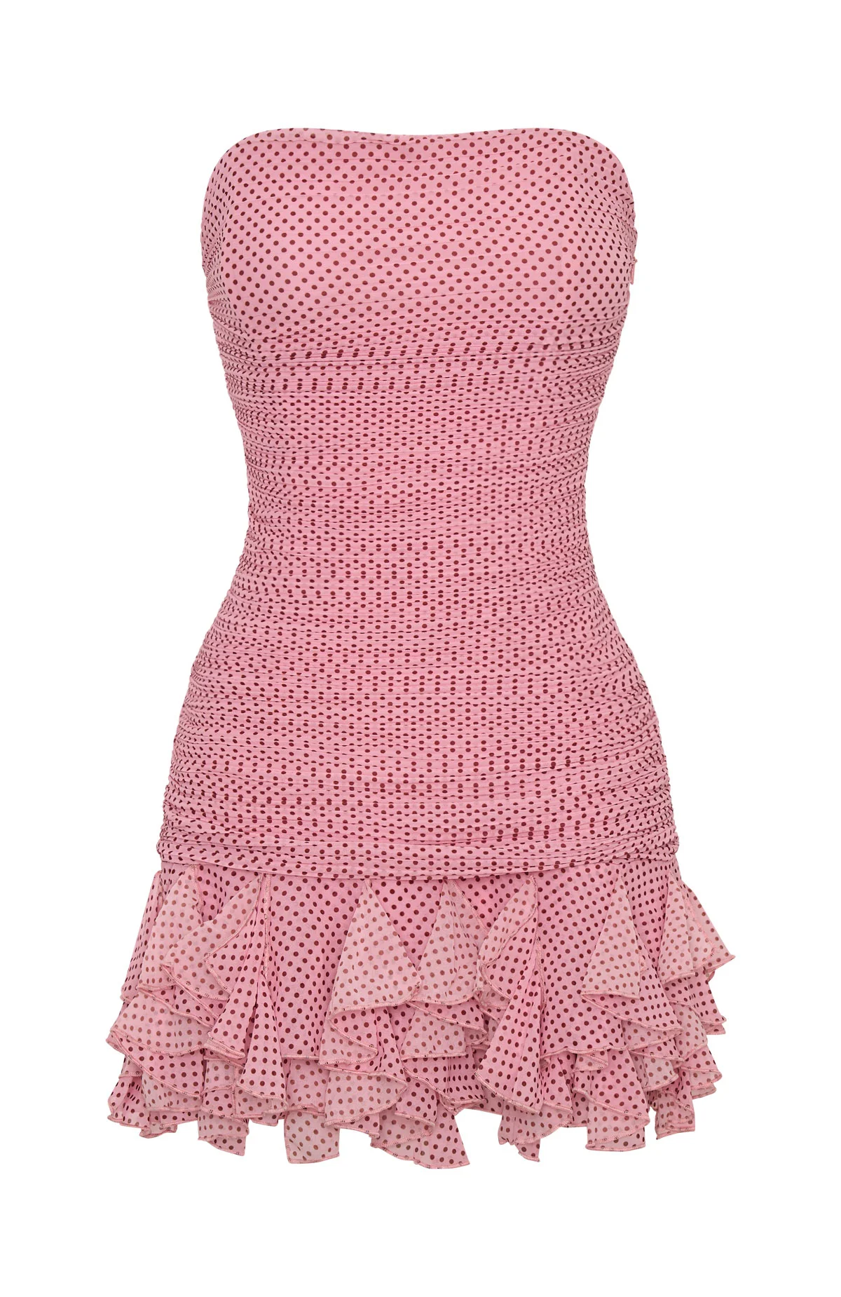 High Gloss Strapless Mini Dress Pink Polka Dot - Image 8