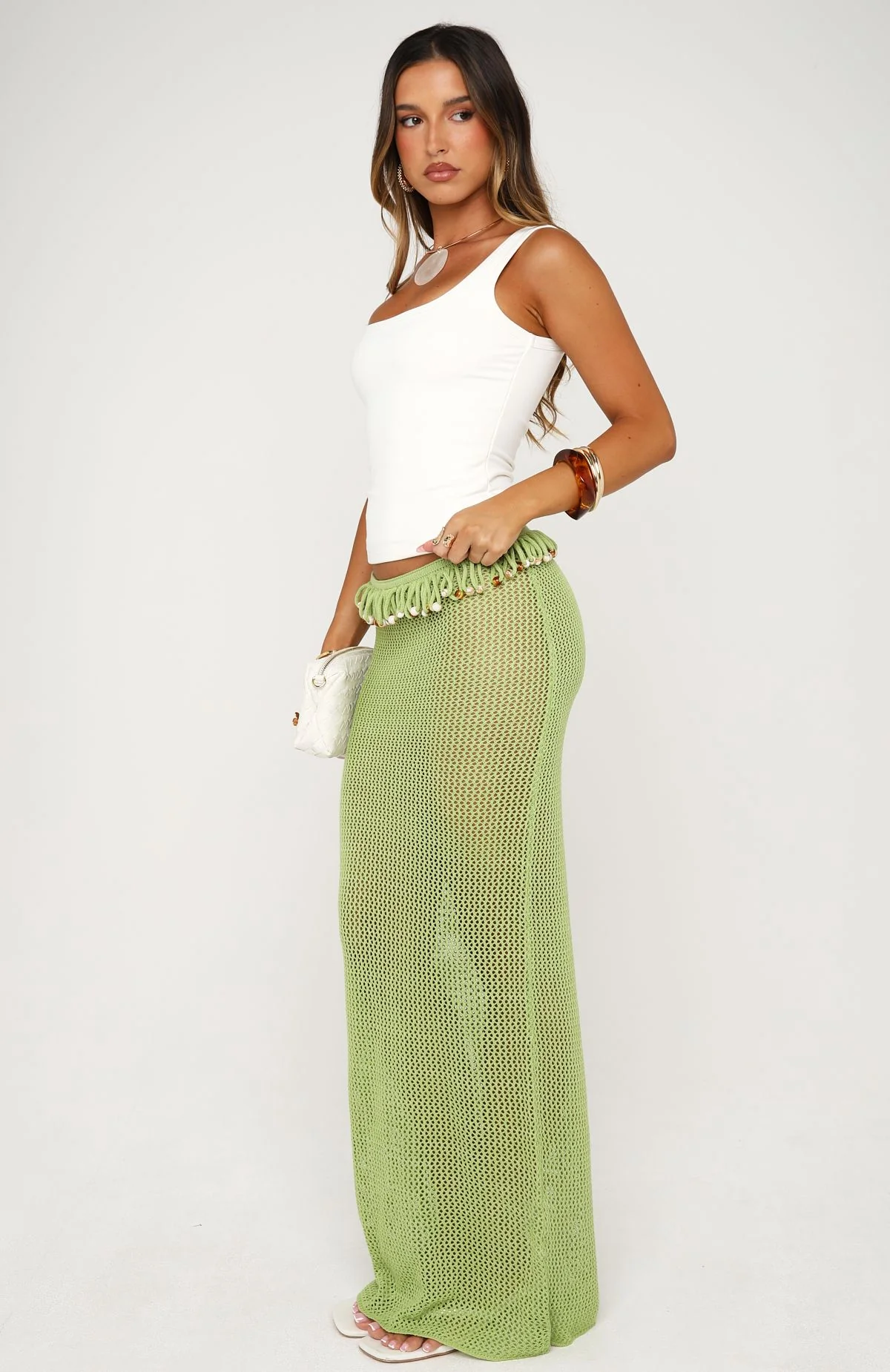Hold Your Power Crochet Maxi Skirt Pistachio - Image 4