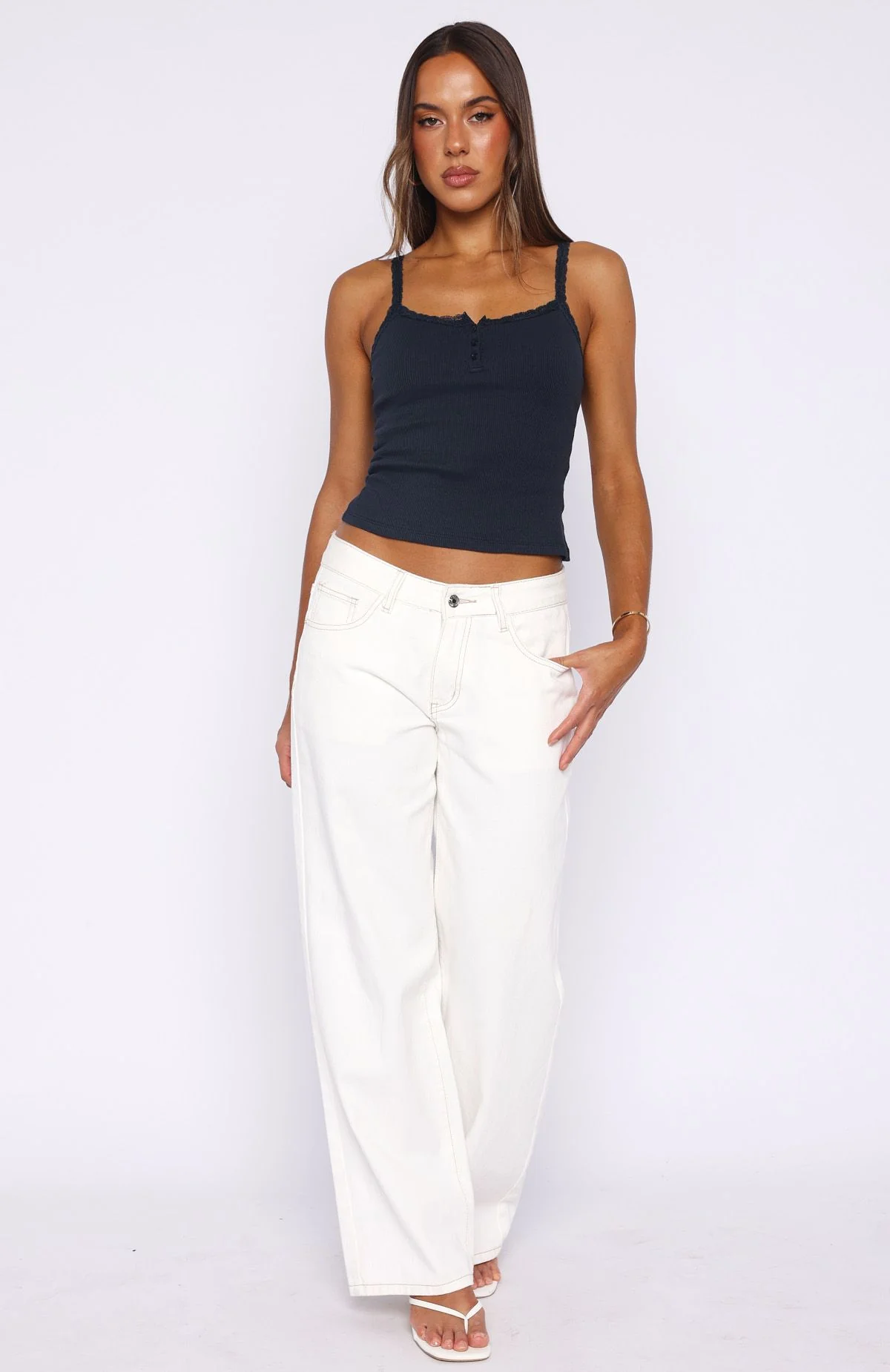 Holding On To You Lace Trim Top Navy - Image 5