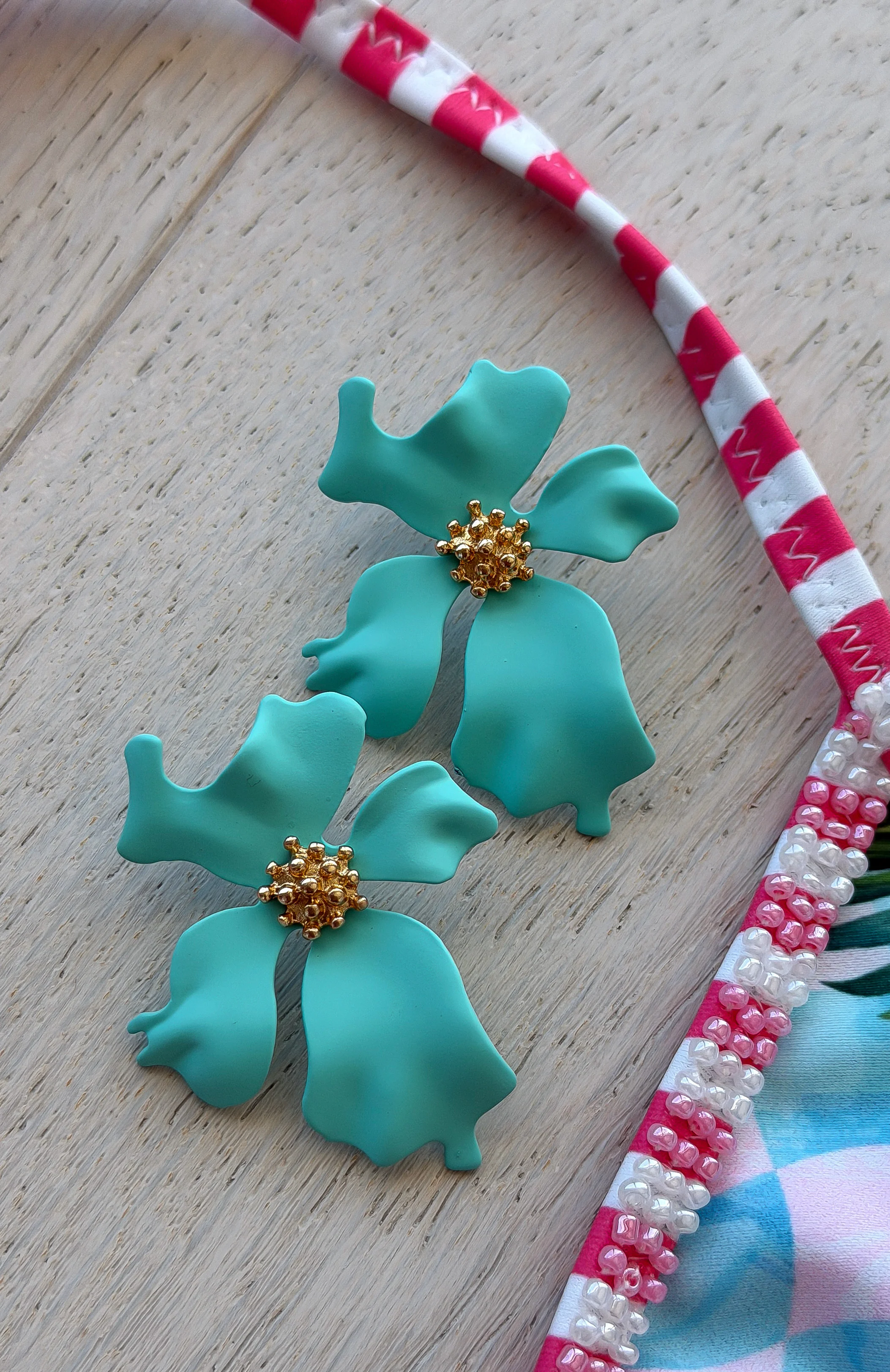 Hopper Earrings Aqua/Gold - Image 2