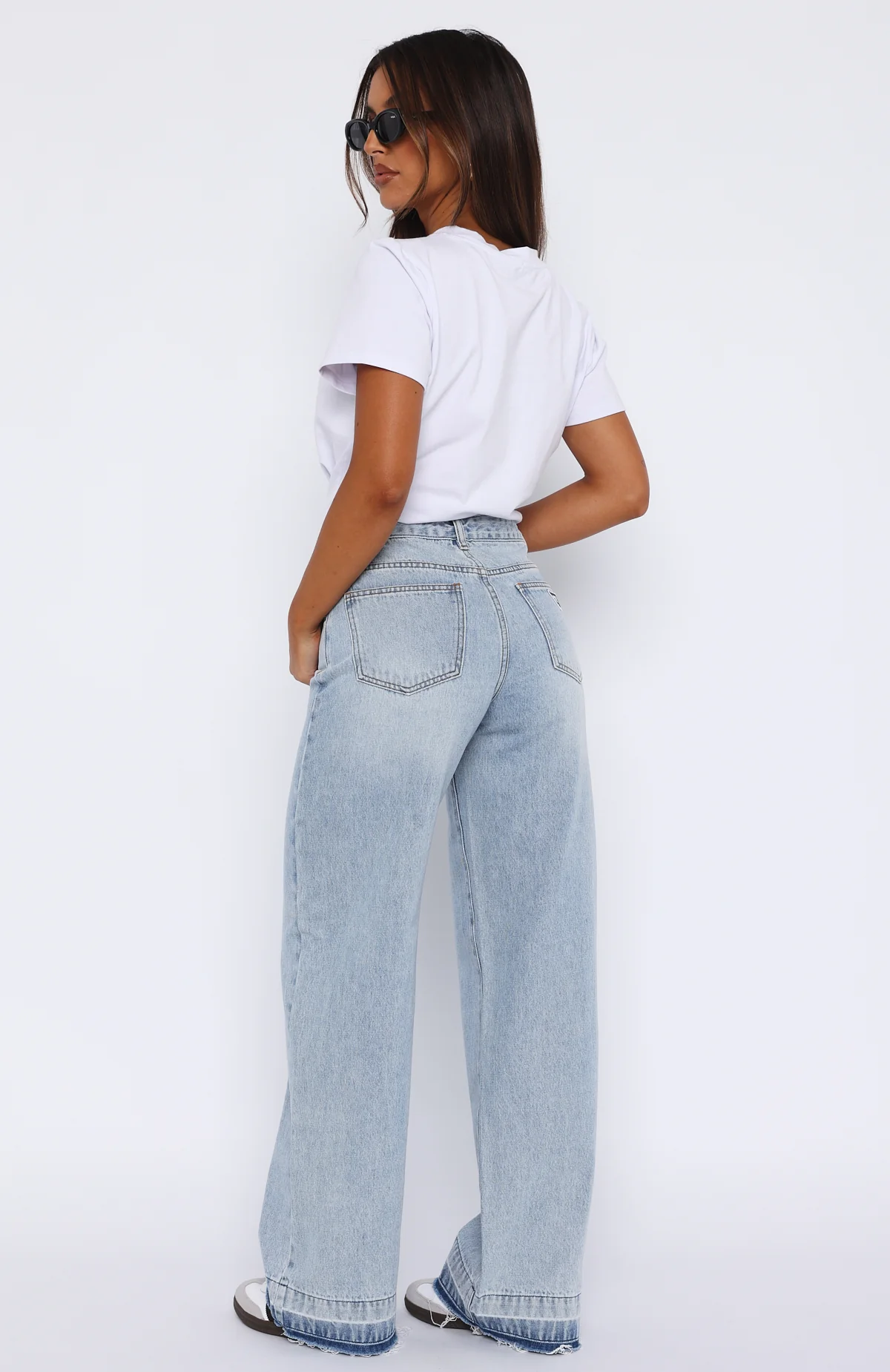 I Don't Need You Mid Rise Wide Leg Jeans Light Blue Wash - Image 4