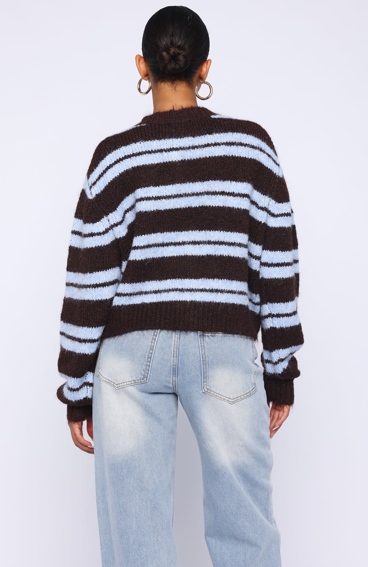 Ice Bae Stripe Knit Cardigan Blueberry Chocolate Stripe - Image 4