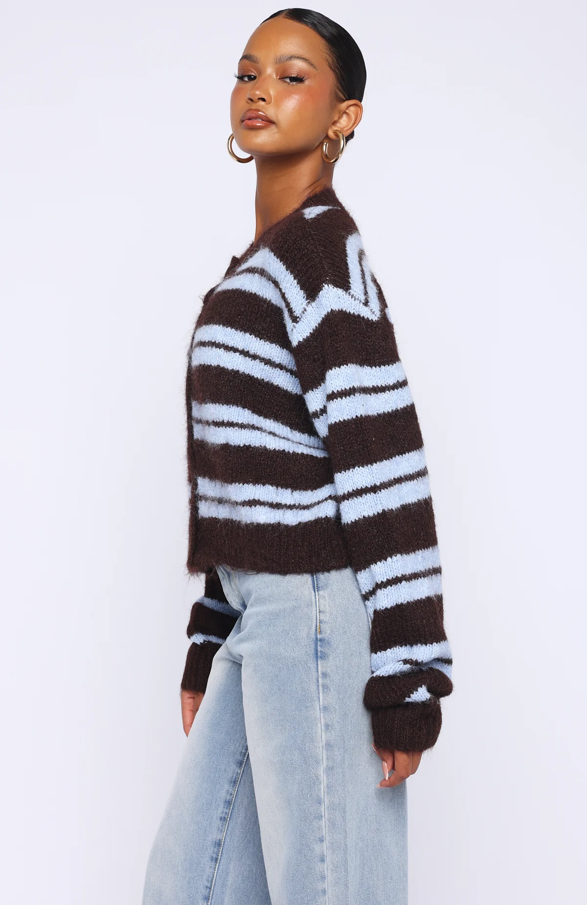 Ice Bae Stripe Knit Cardigan Blueberry Chocolate Stripe - Image 5