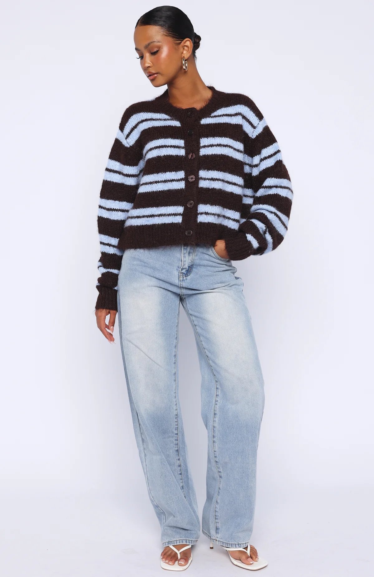 Ice Bae Stripe Knit Cardigan Blueberry Chocolate Stripe - Image 6