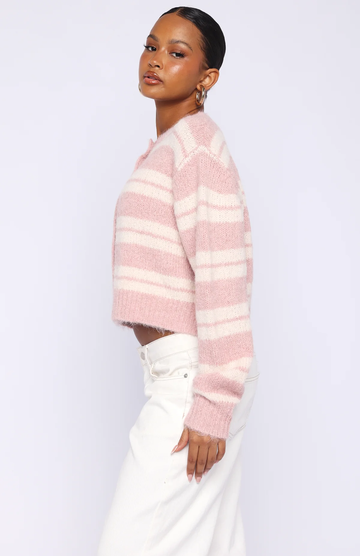 Ice Bae Stripe Knit Cardigan Strawberry Cream Stripe - Image 3