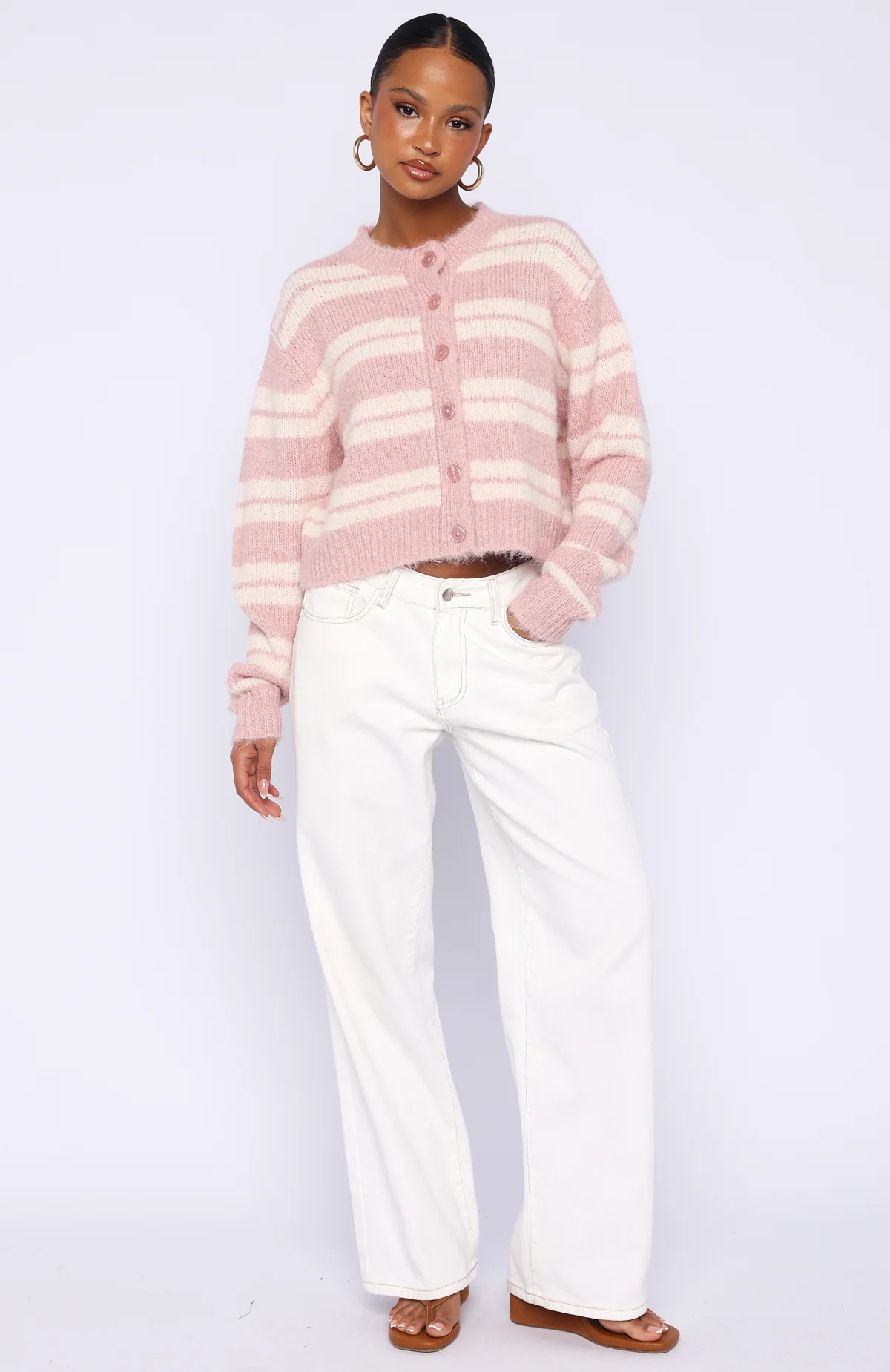 Ice Bae Stripe Knit Cardigan Strawberry Cream Stripe - Image 5