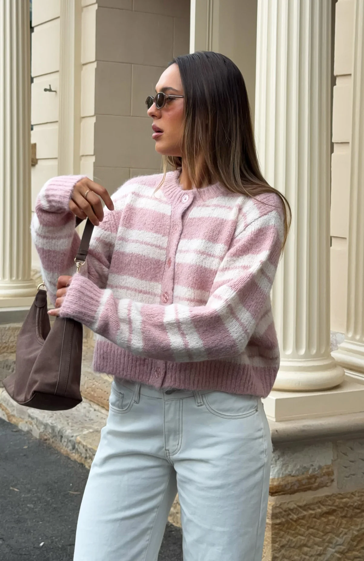 Ice Bae Stripe Knit Cardigan Strawberry Cream Stripe - Image 6