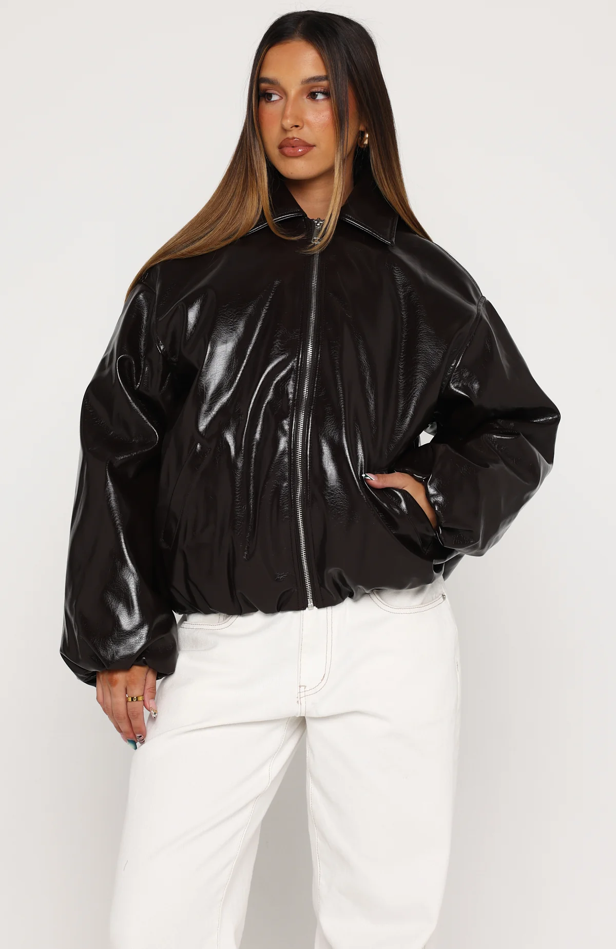 Iconic Vibes PU Jacket Dark Chocolate - Image 2