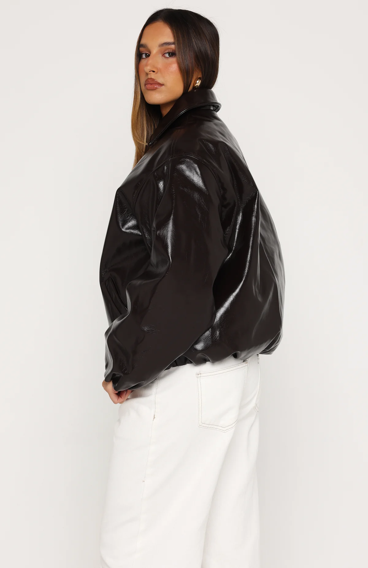 Iconic Vibes PU Jacket Dark Chocolate - Image 4