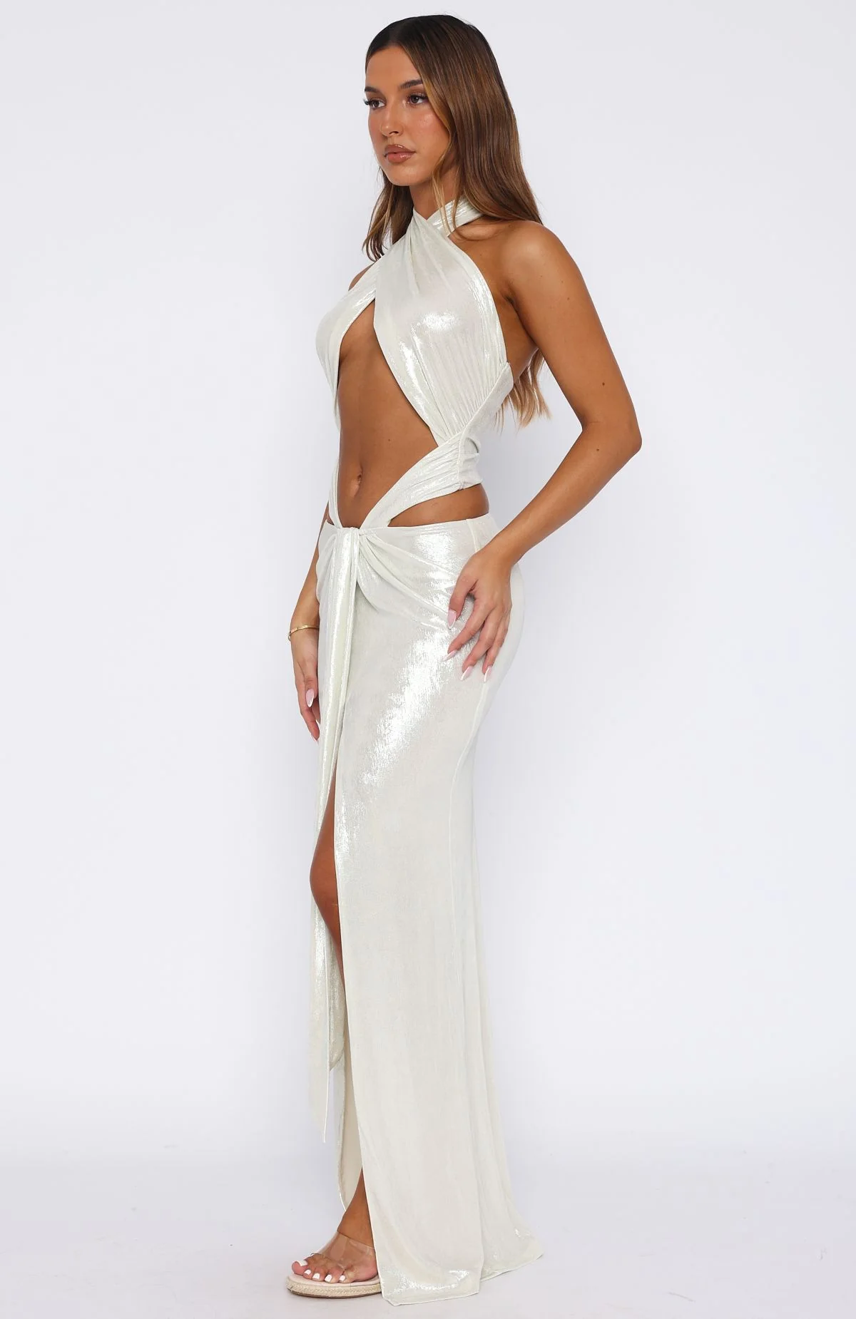 I'm On Call Halter Maxi Dress Pearl - Image 4