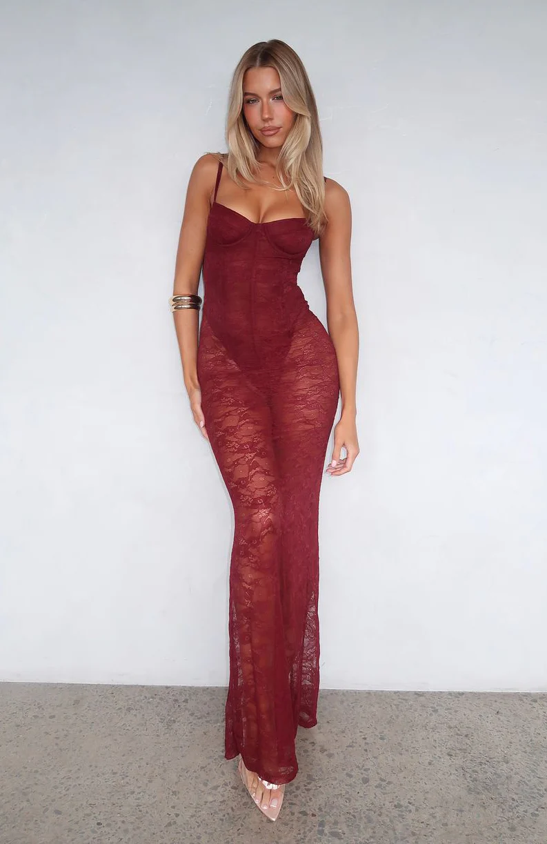 In The Atmosphere Lace Dress Wine - Image 5