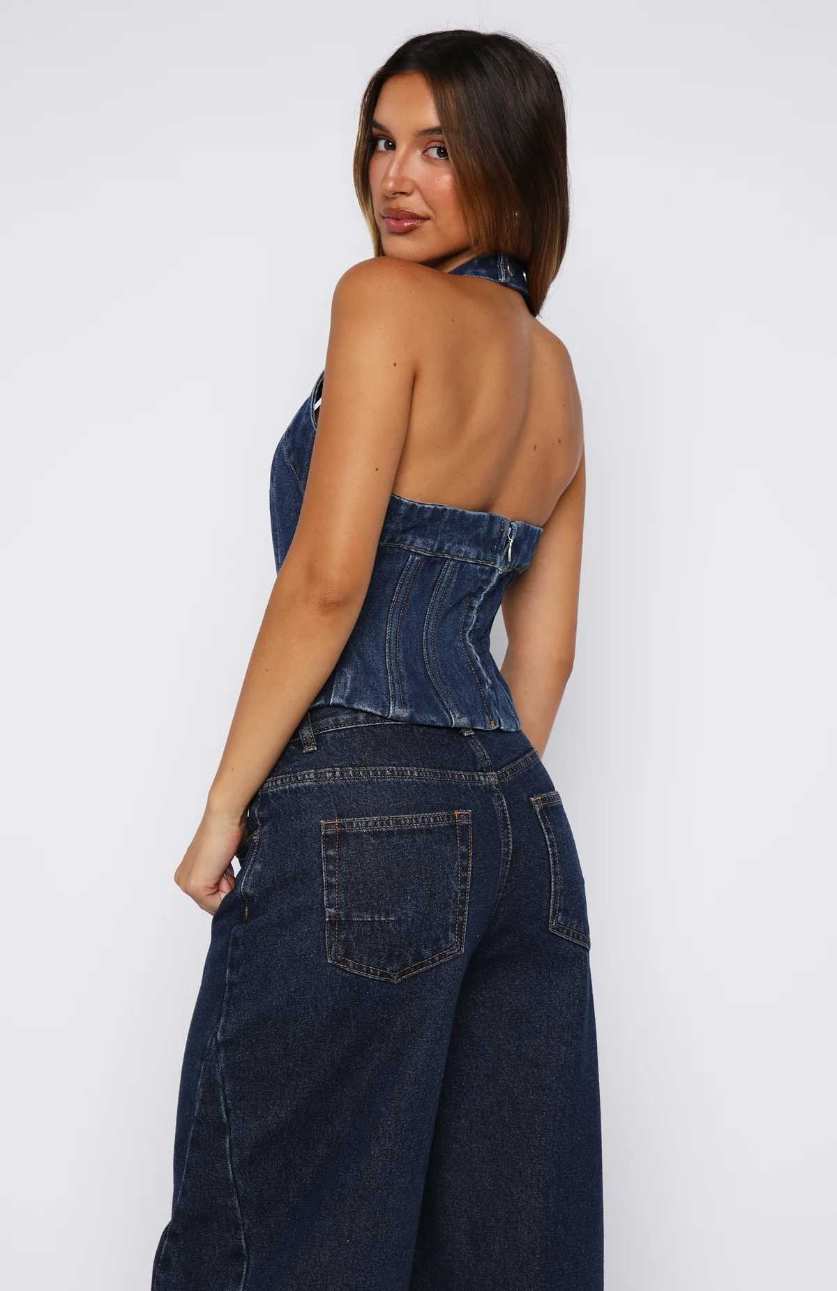 In Your Corner Denim Halter Top Dark Blue - Image 4