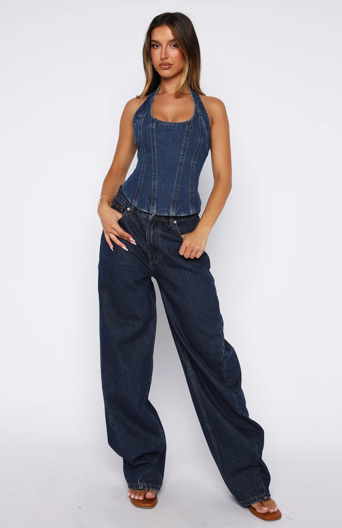 In Your Corner Denim Halter Top Dark Blue - Image 5