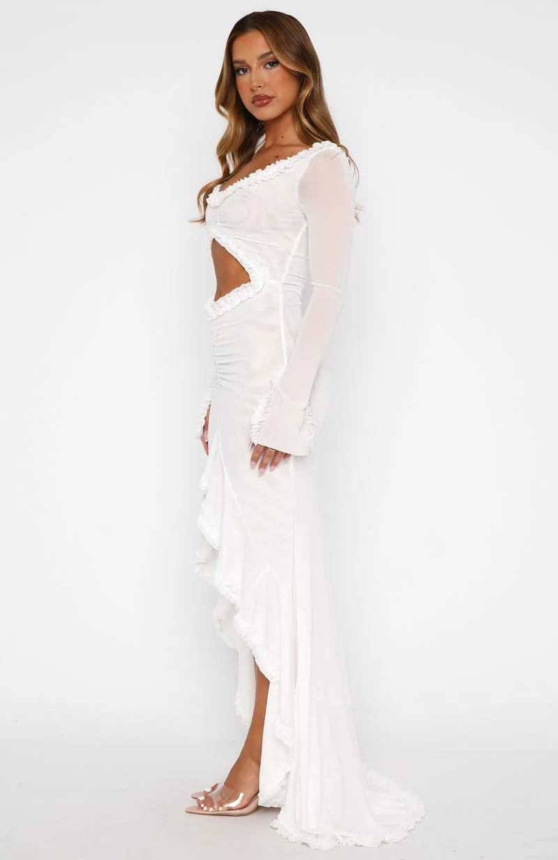It Takes Time Long Sleeve Mesh Maxi Dress White - Image 3
