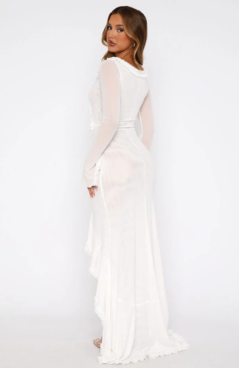 It Takes Time Long Sleeve Mesh Maxi Dress White - Image 4