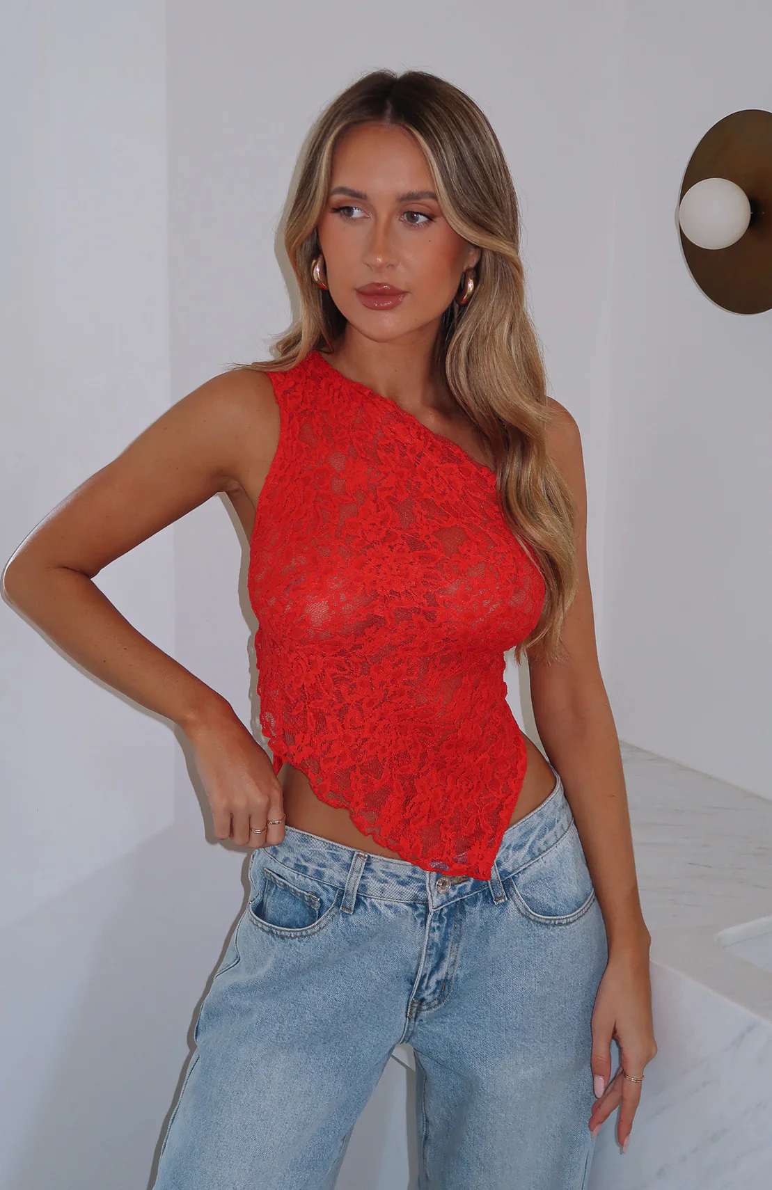 It's A Love Story Lace Top Red - Image 2