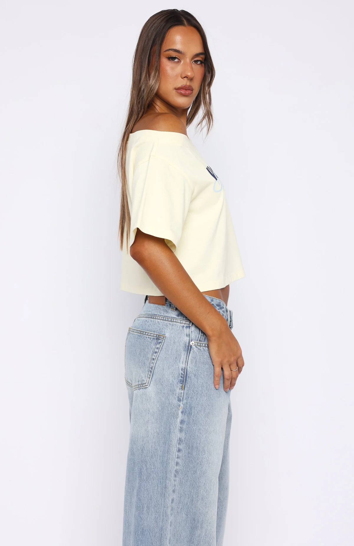 I've Got That Feeling Boxy Off Shoulder Tee Lemon - Image 3