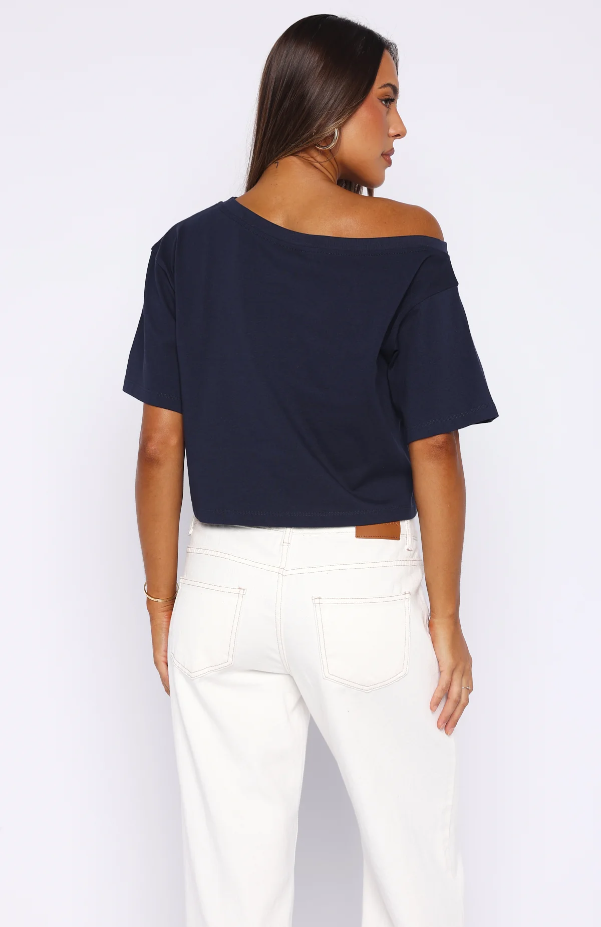 I've Got That Feeling Boxy Off Shoulder Tee Navy - Image 4