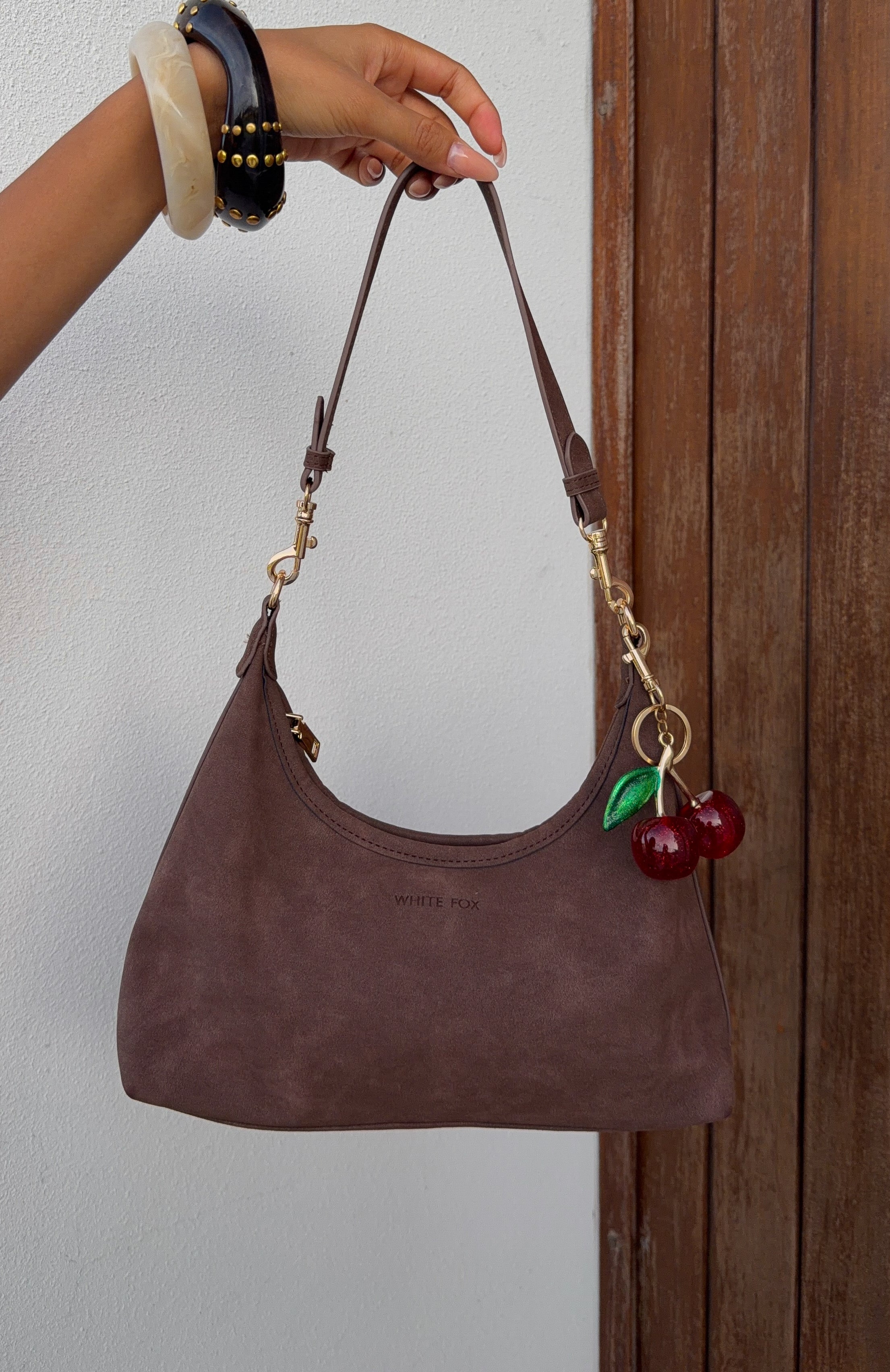 Jane Shoulder Bag Chocolate Faux Suede - Image 2