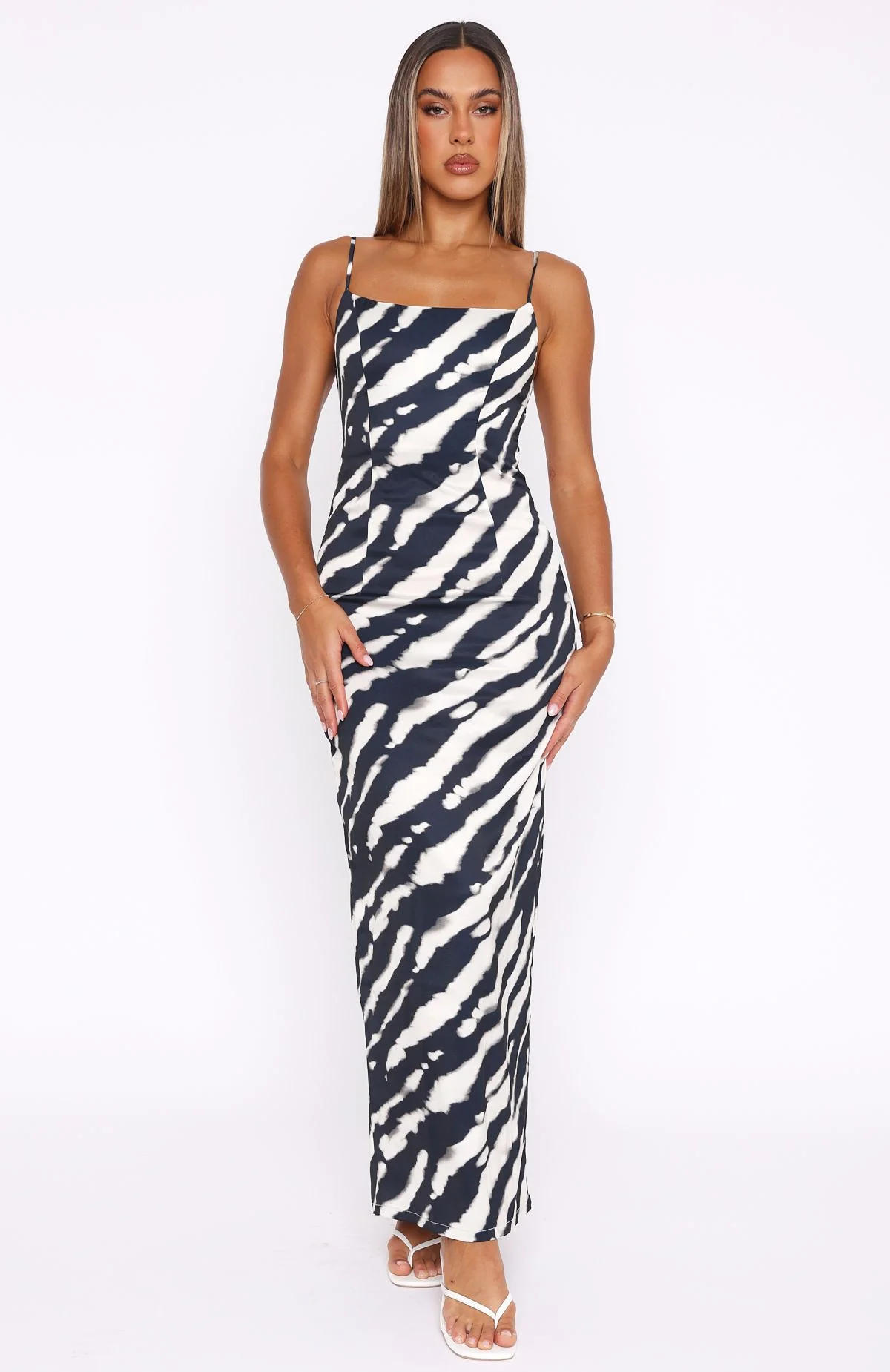 Just A Fan Maxi Dress Black Abstract Stripe - Image 2