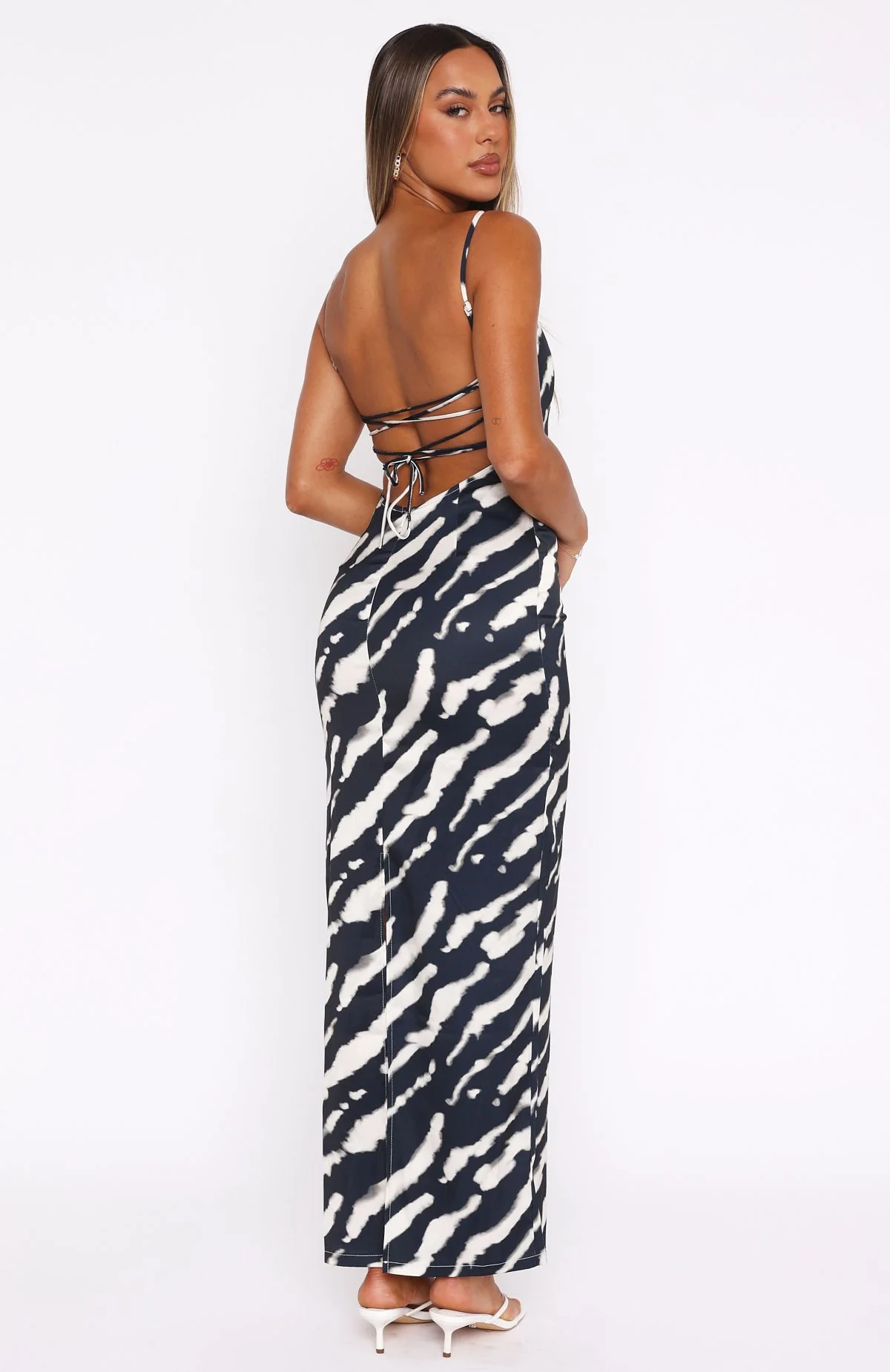 Just A Fan Maxi Dress Black Abstract Stripe - Image 4