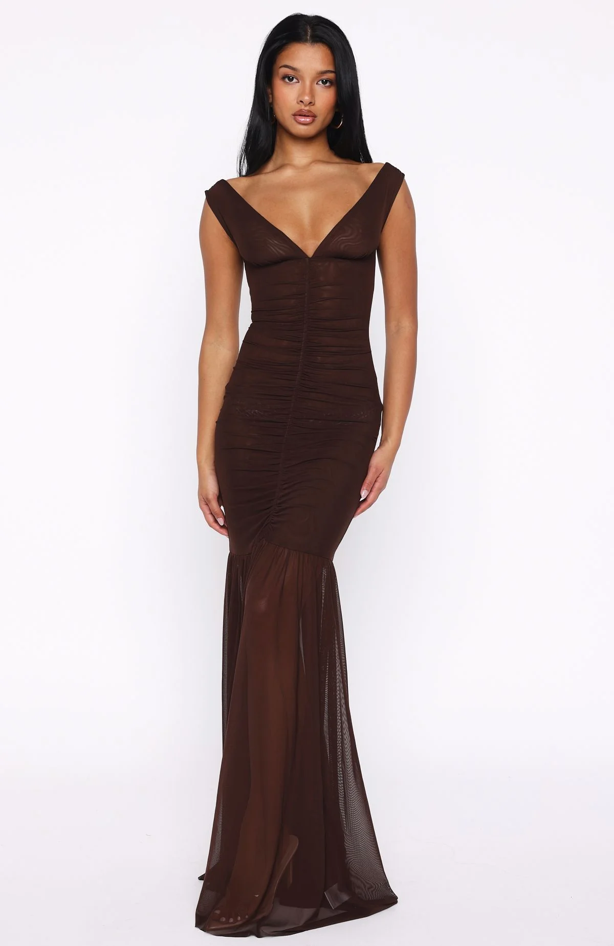 Just A Peak Mesh Maxi Dress Chocolate - Image 4