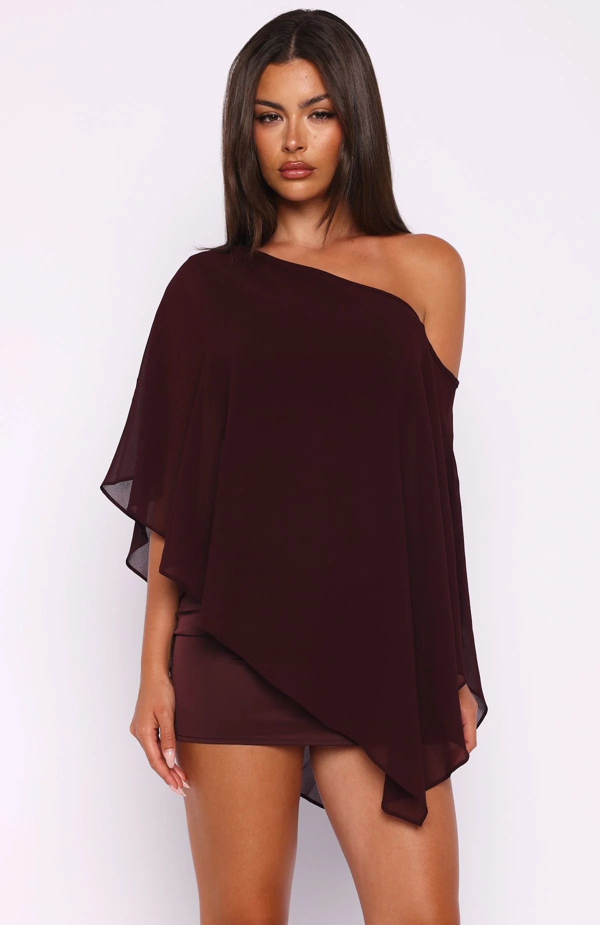 Just For Tonight One Shoulder Mini Dress Burgundy - Image 2