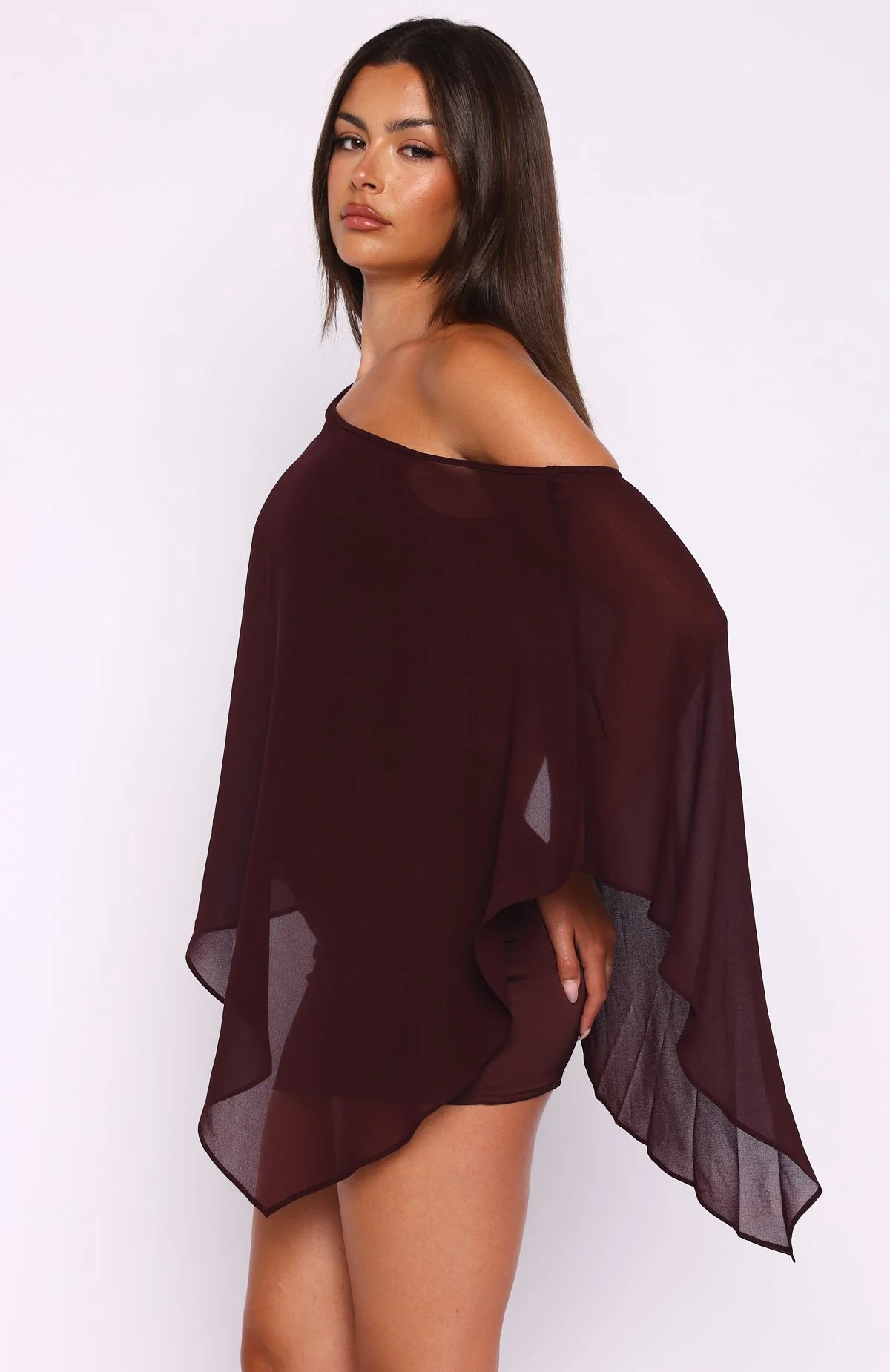 Just For Tonight One Shoulder Mini Dress Burgundy - Image 3
